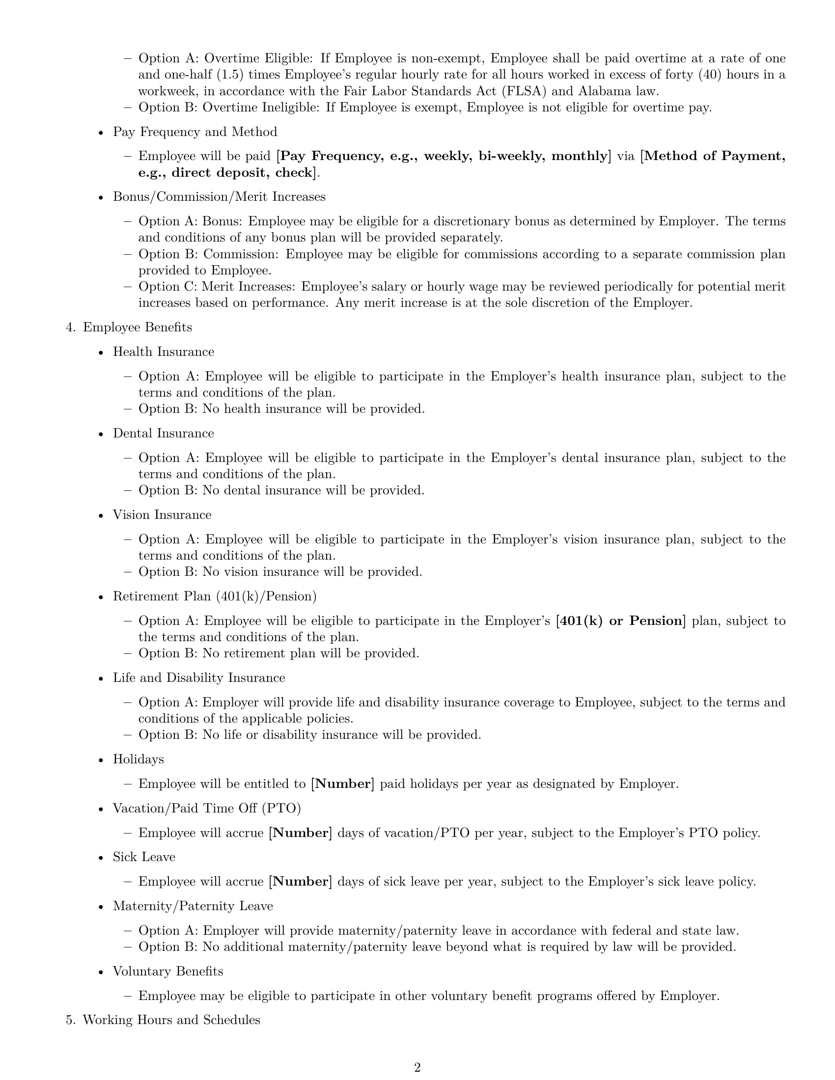 Preview page 2 of Free Alabama employment contract template