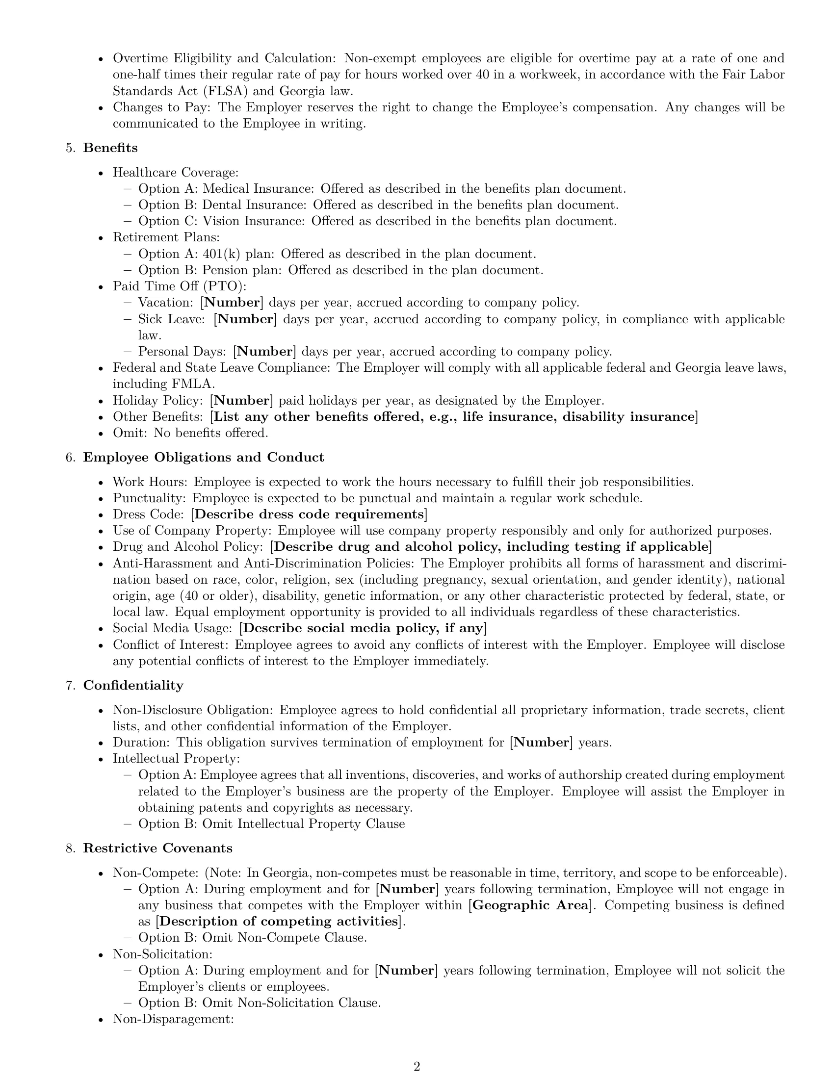 Preview page 2 of Free Georgia employment contract template