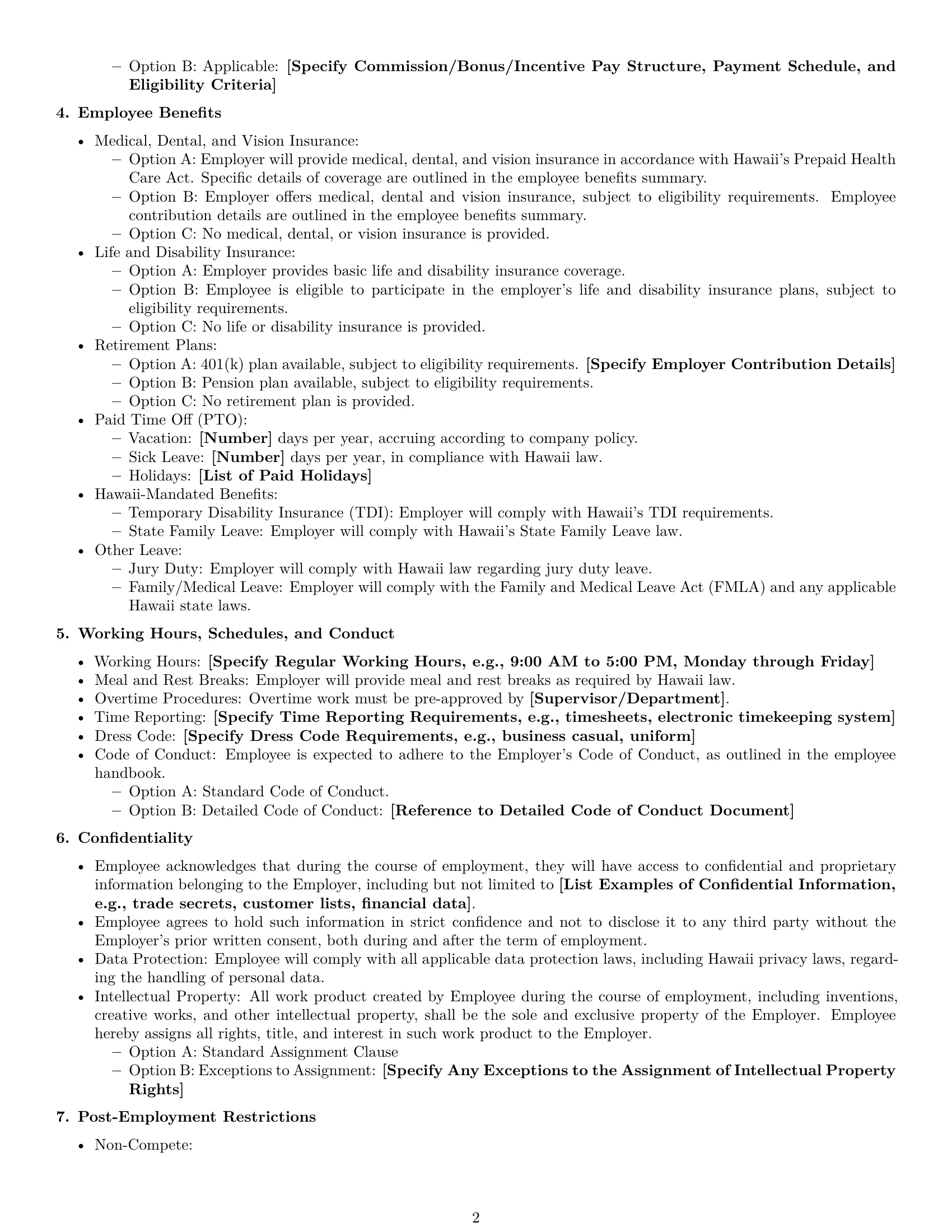 Preview page 2 of Free Hawaii employment contract template