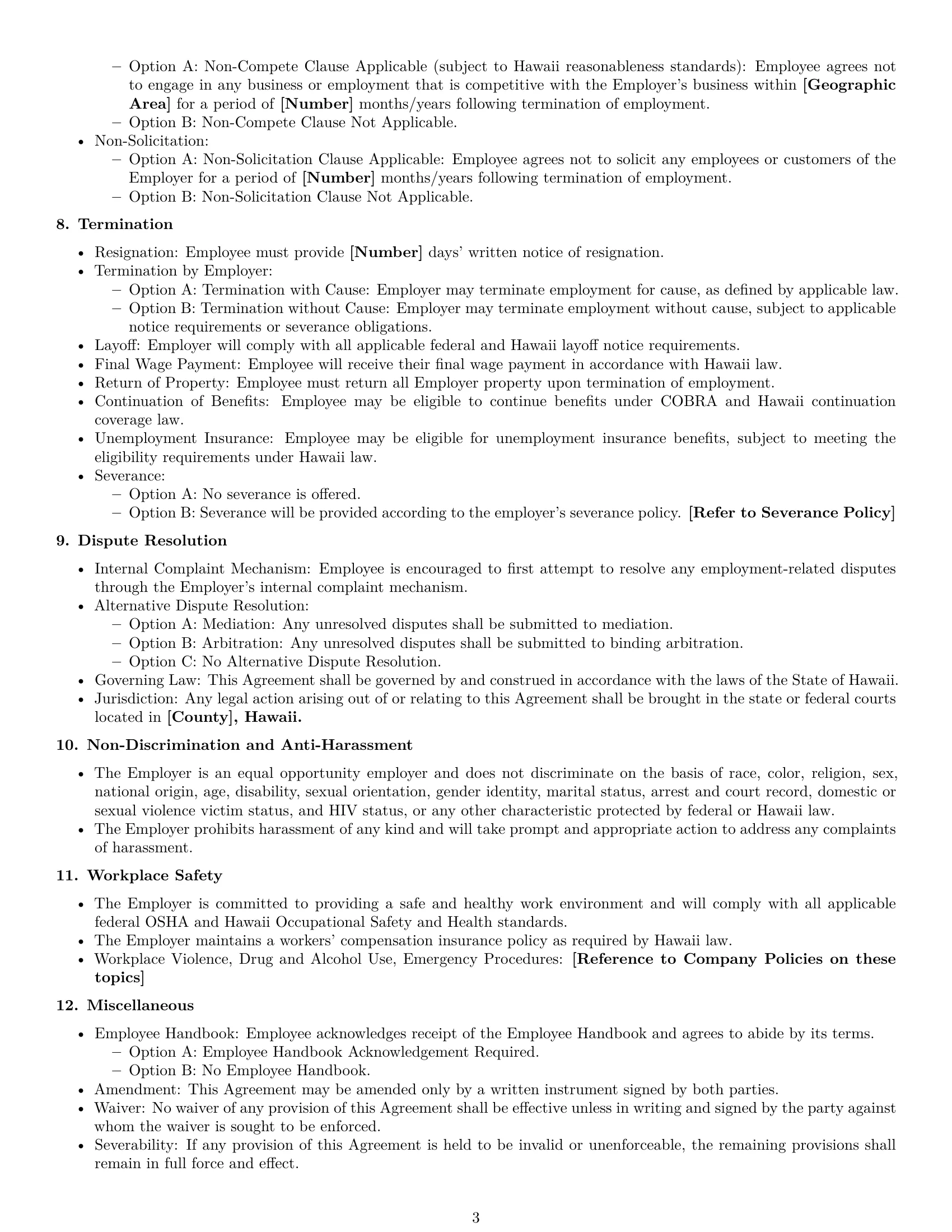 Preview page 3 of Free Hawaii employment contract template