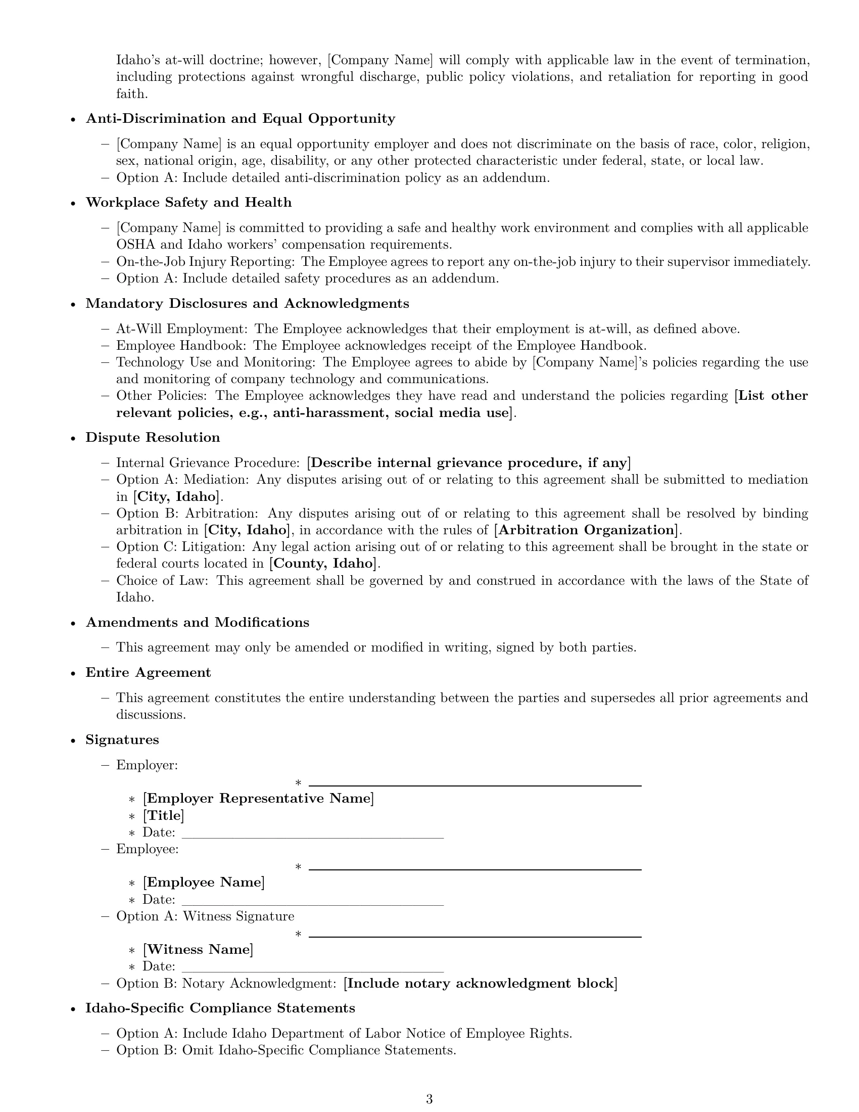 Preview page 3 of Free Idaho employment contract template