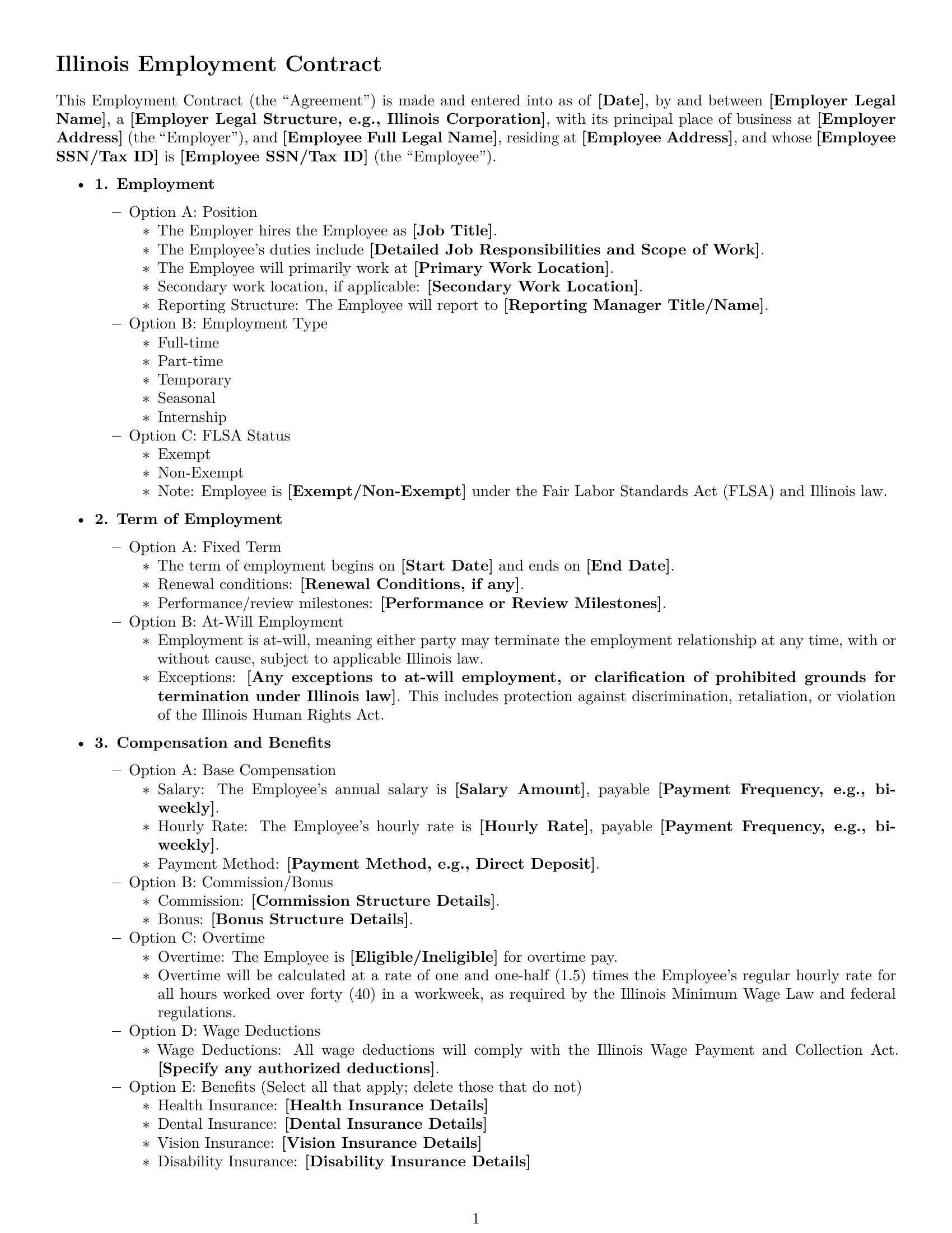 Preview page 1 of Free Illinois employment contract template