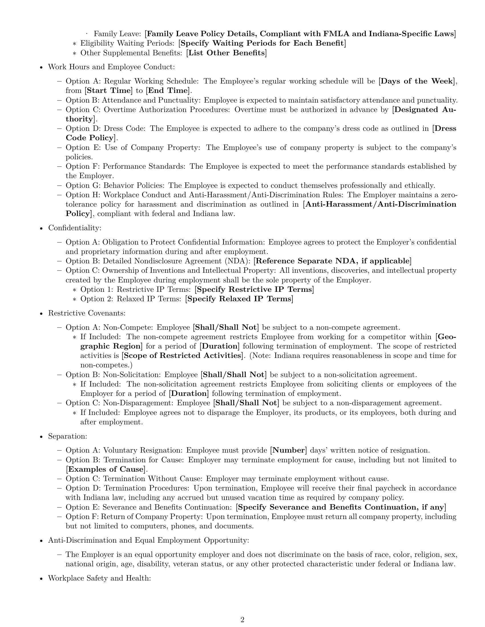 Preview page 2 of Free Indiana employment contract template