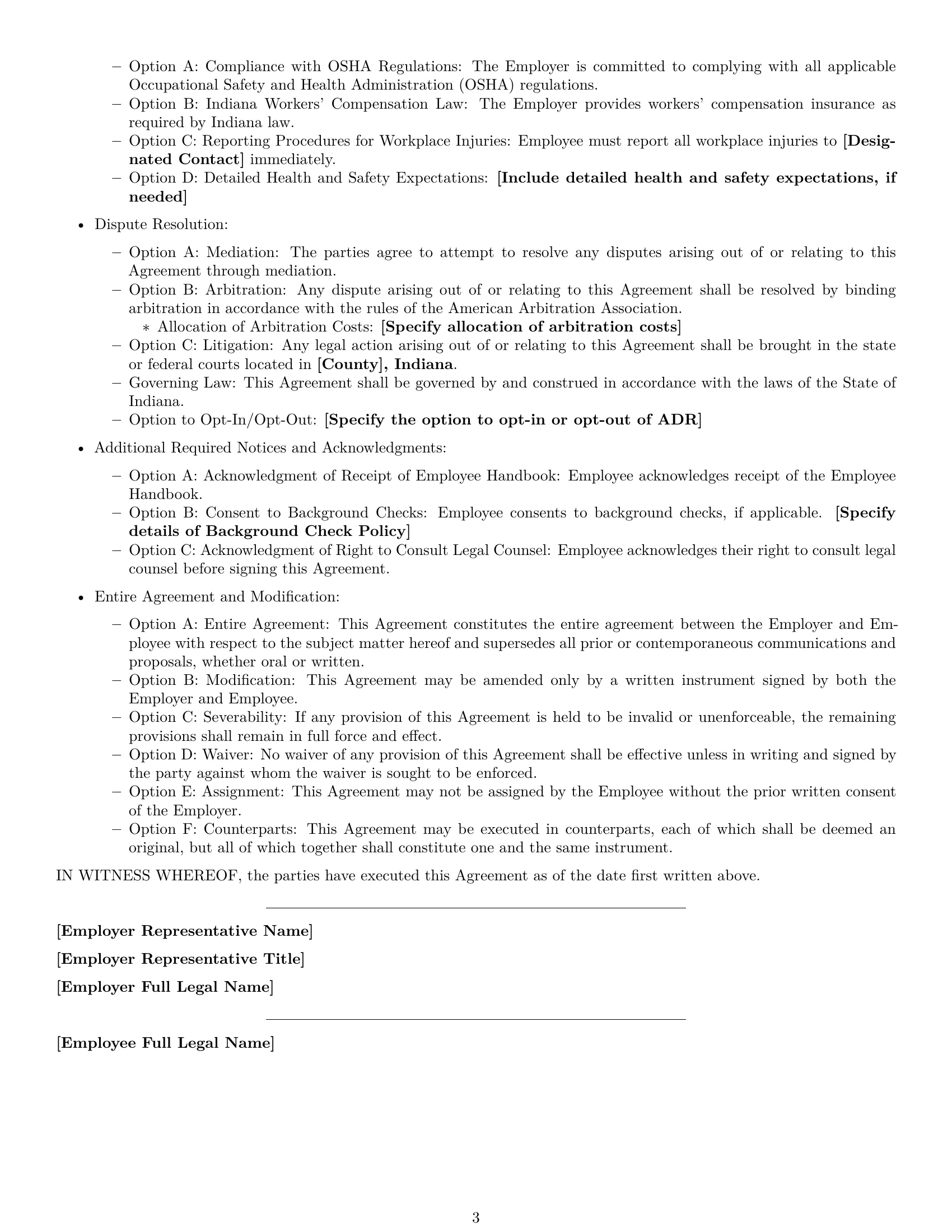 Preview page 3 of Free Indiana employment contract template