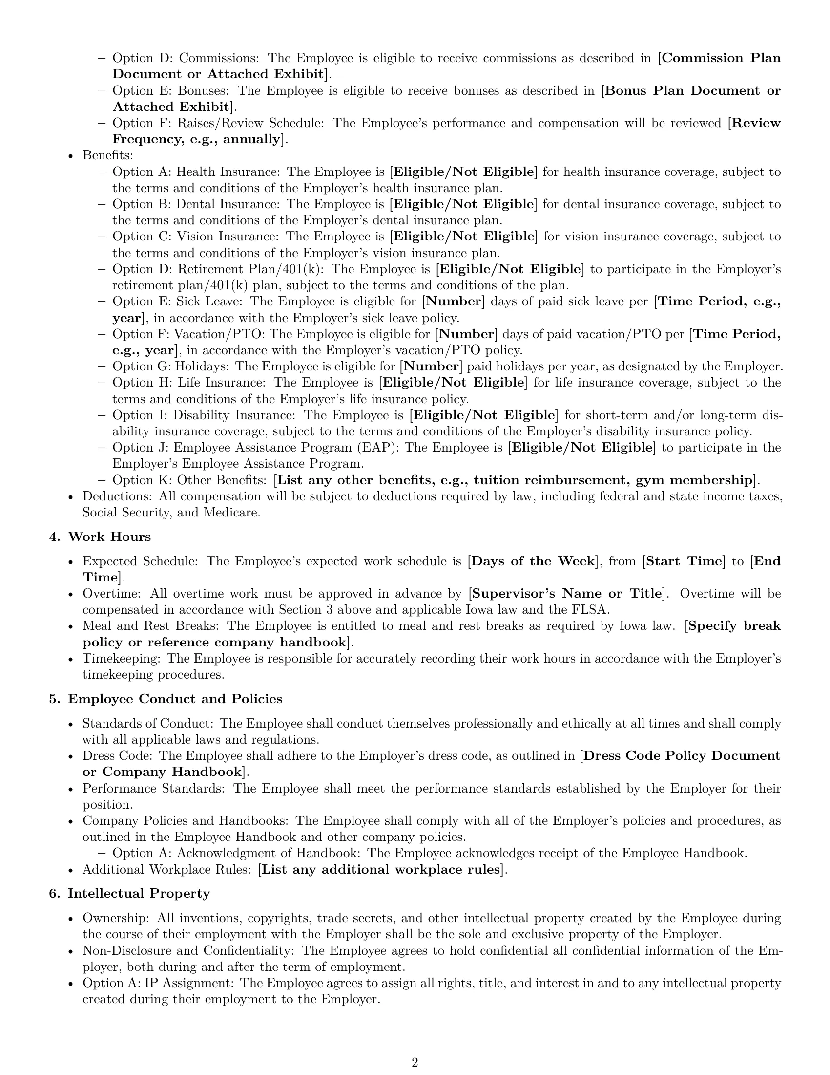 Preview page 2 of Free Iowa employment contract template