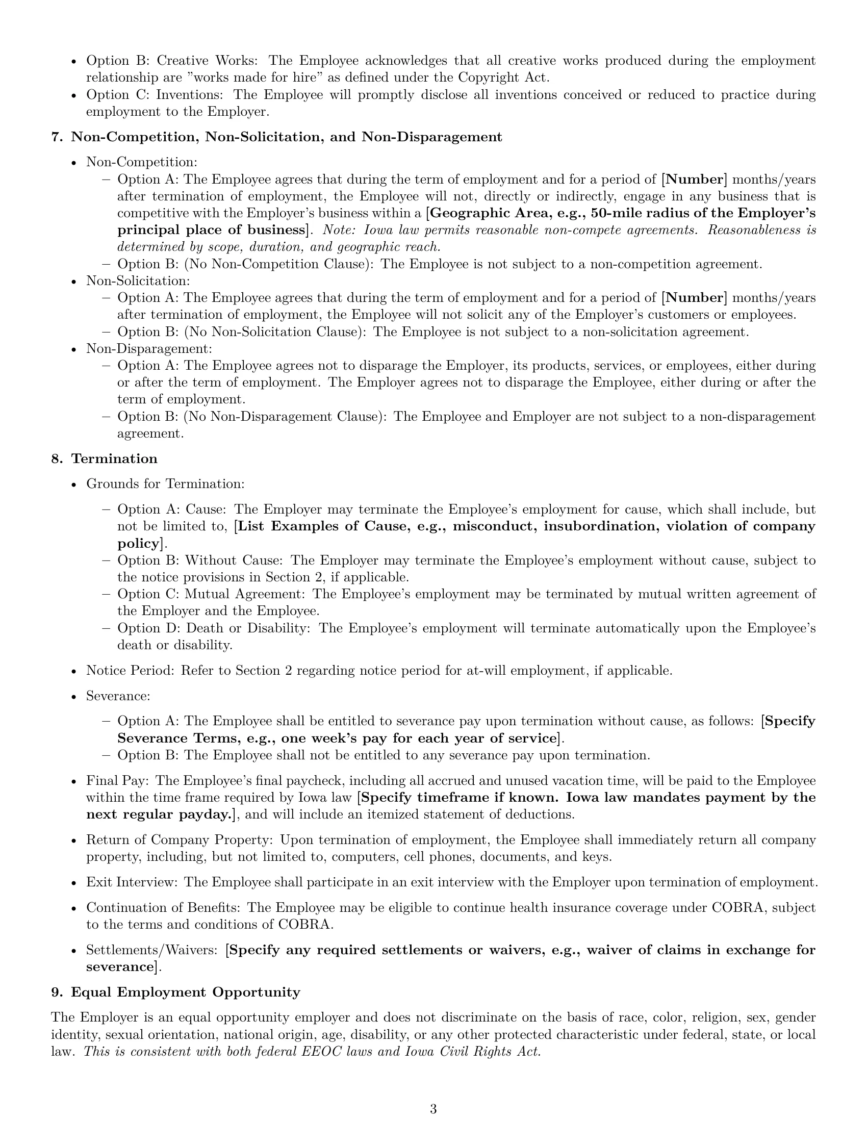 Preview page 3 of Free Iowa employment contract template