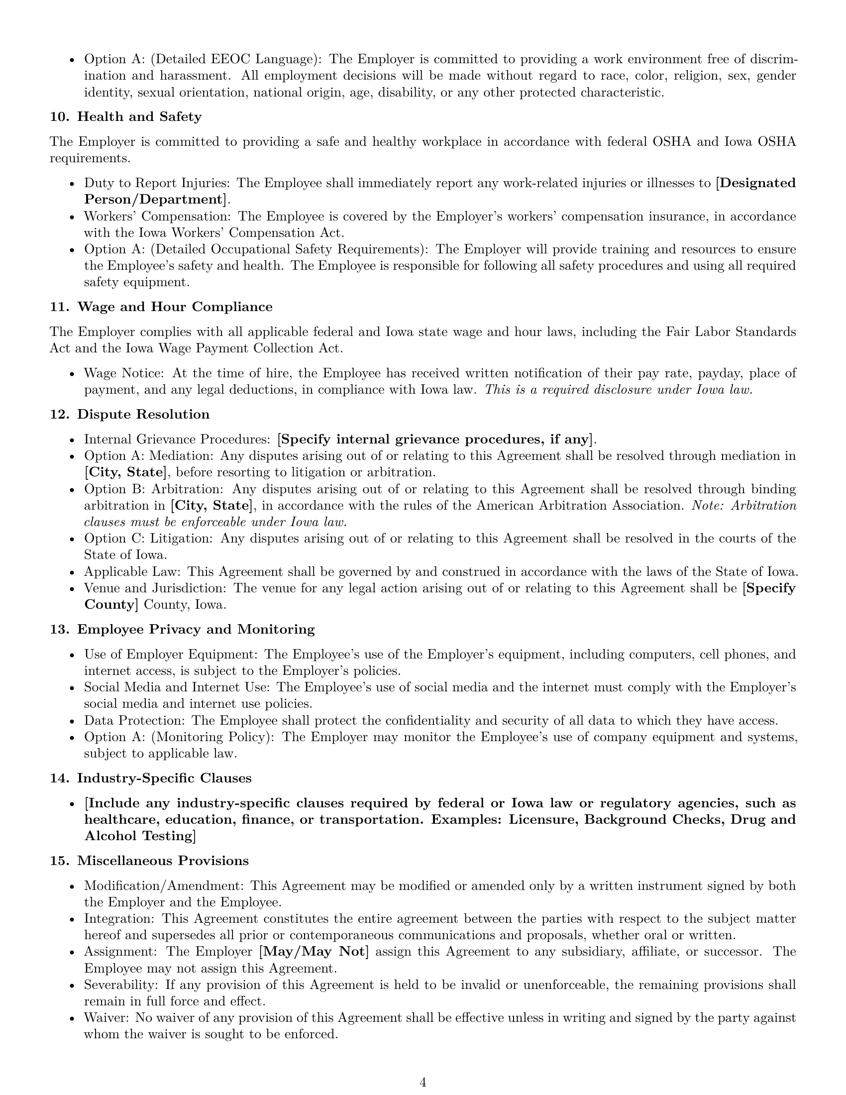 Preview page 4 of Free Iowa employment contract template