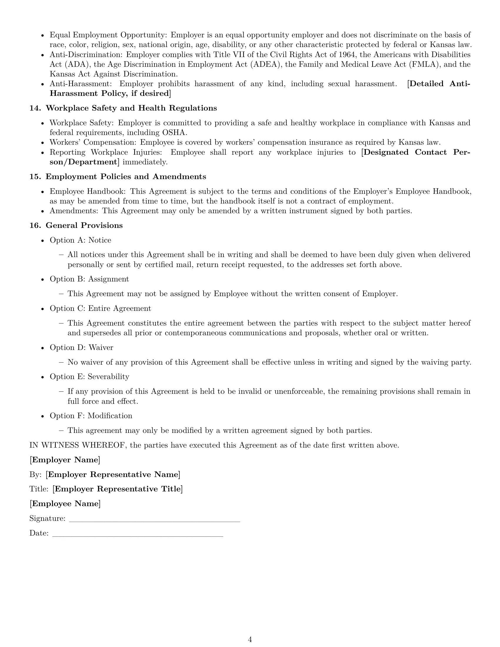 Preview page 4 of Free Kansas employment contract template