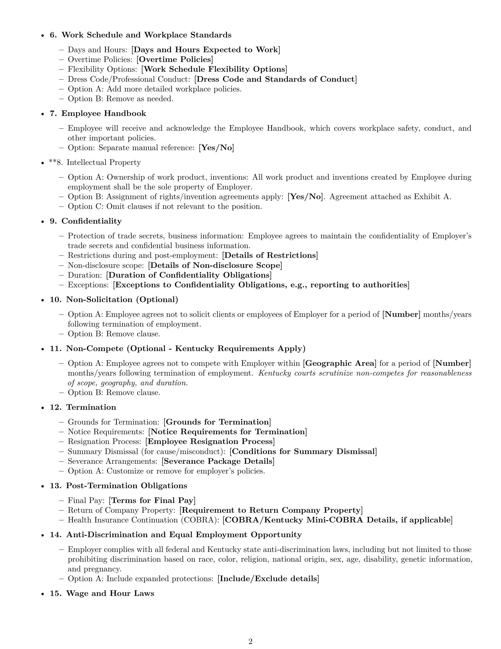 Preview page 2 of Free Kentucky employment contract template