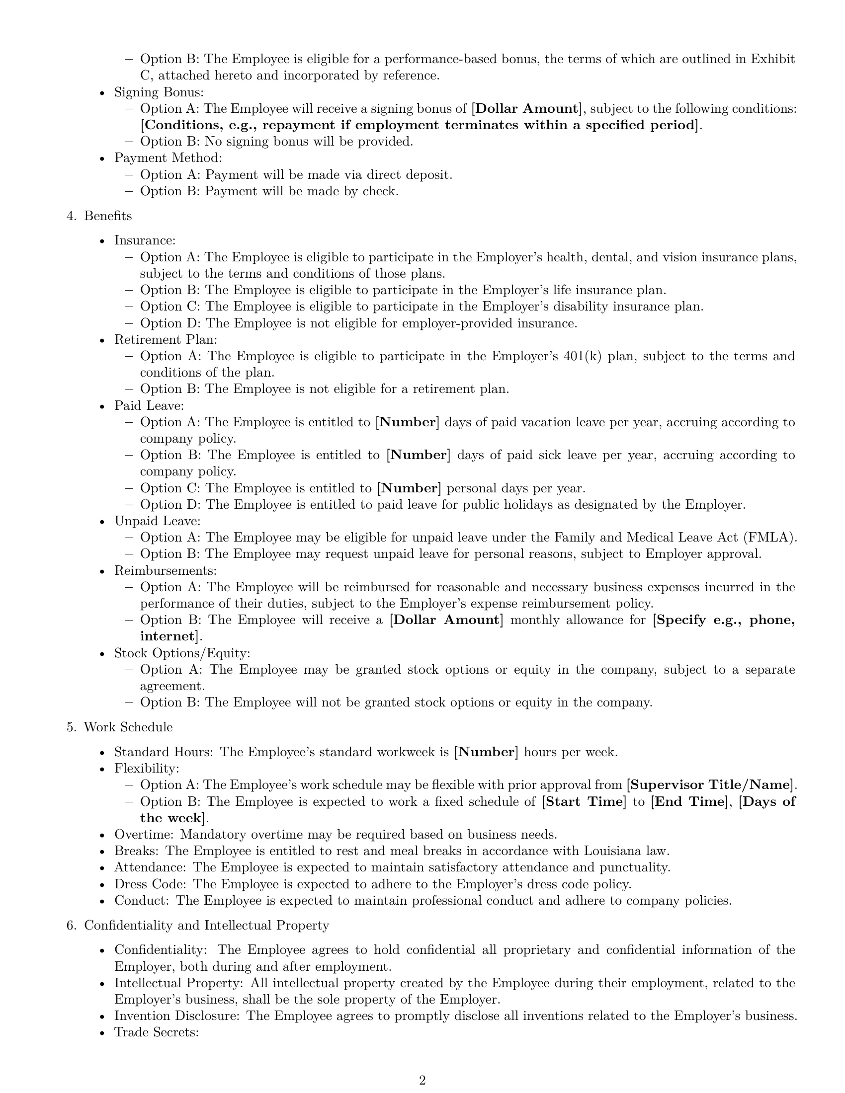 Preview page 2 of Free Louisiana employment contract template