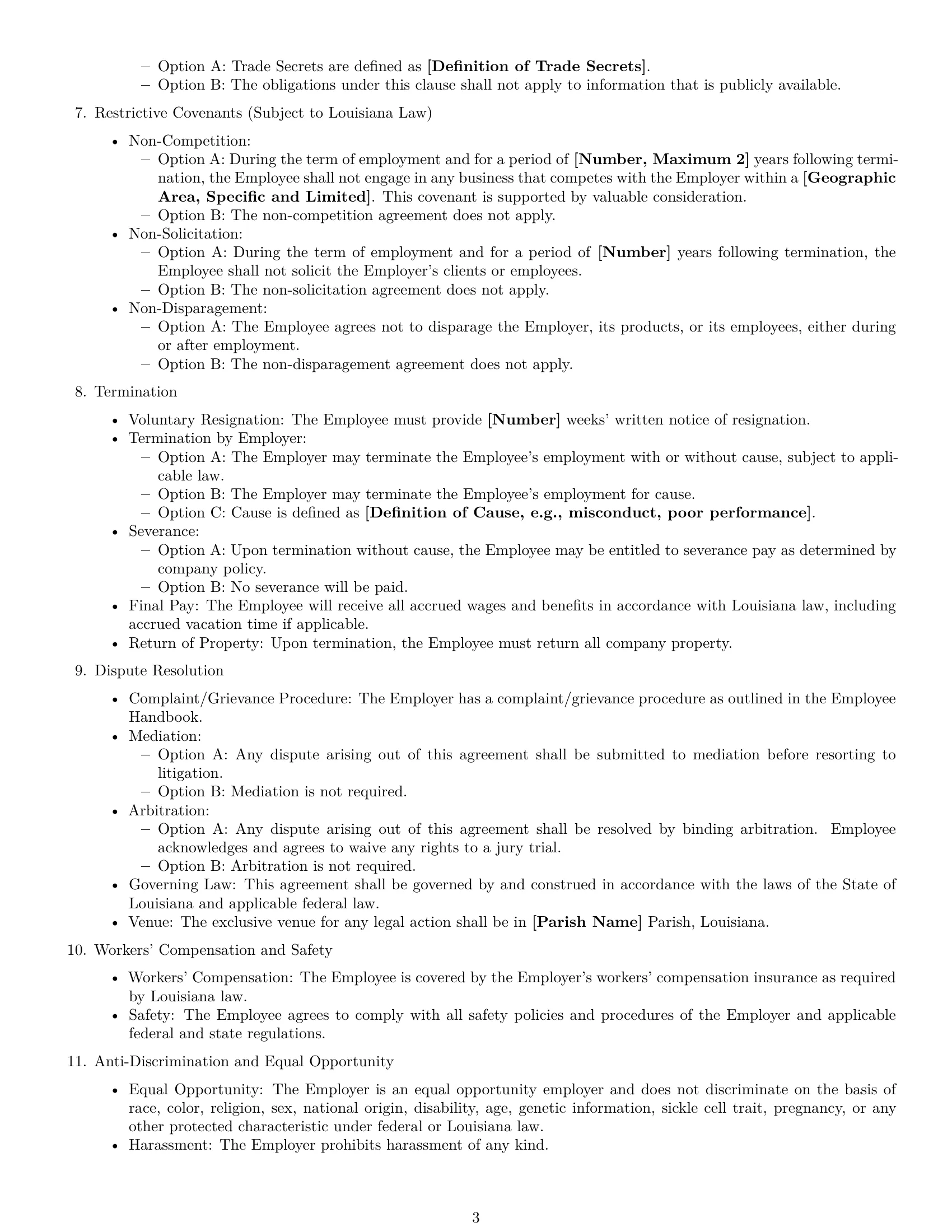 Preview page 3 of Free Louisiana employment contract template