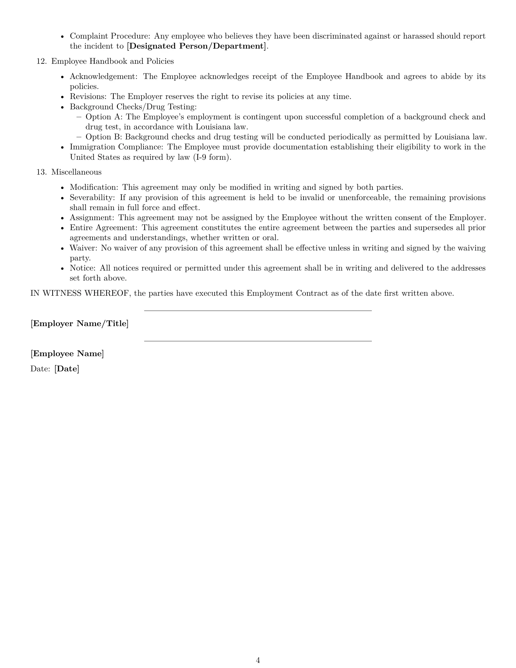 Preview page 4 of Free Louisiana employment contract template