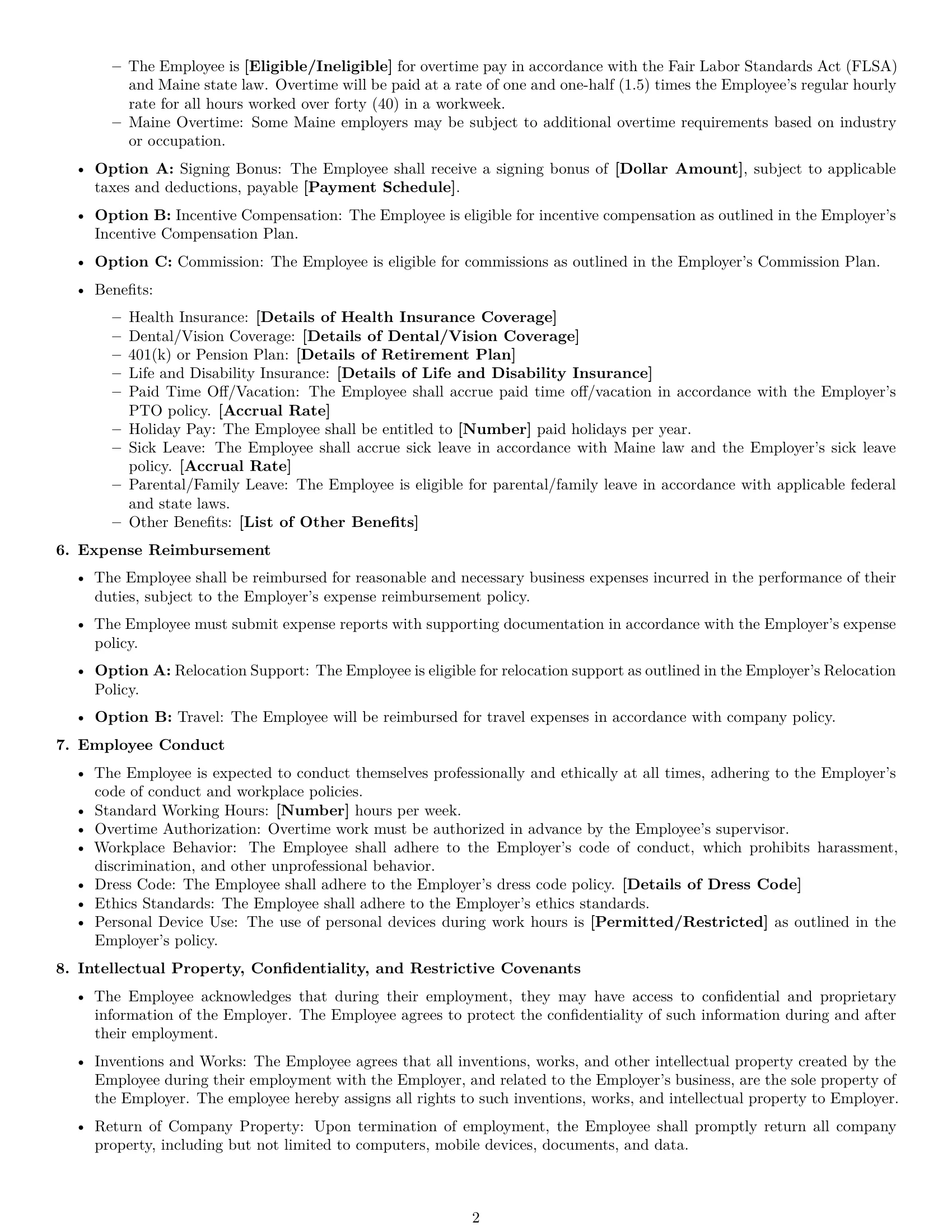 Preview page 2 of Free Maine employment contract template
