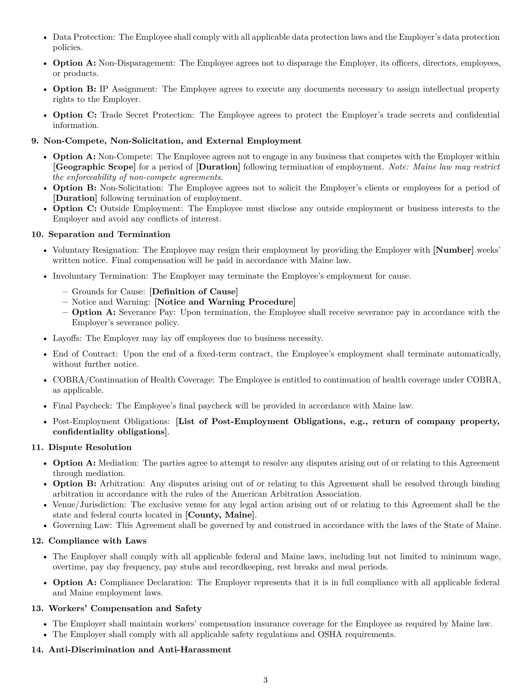 Preview page 3 of Free Maine employment contract template