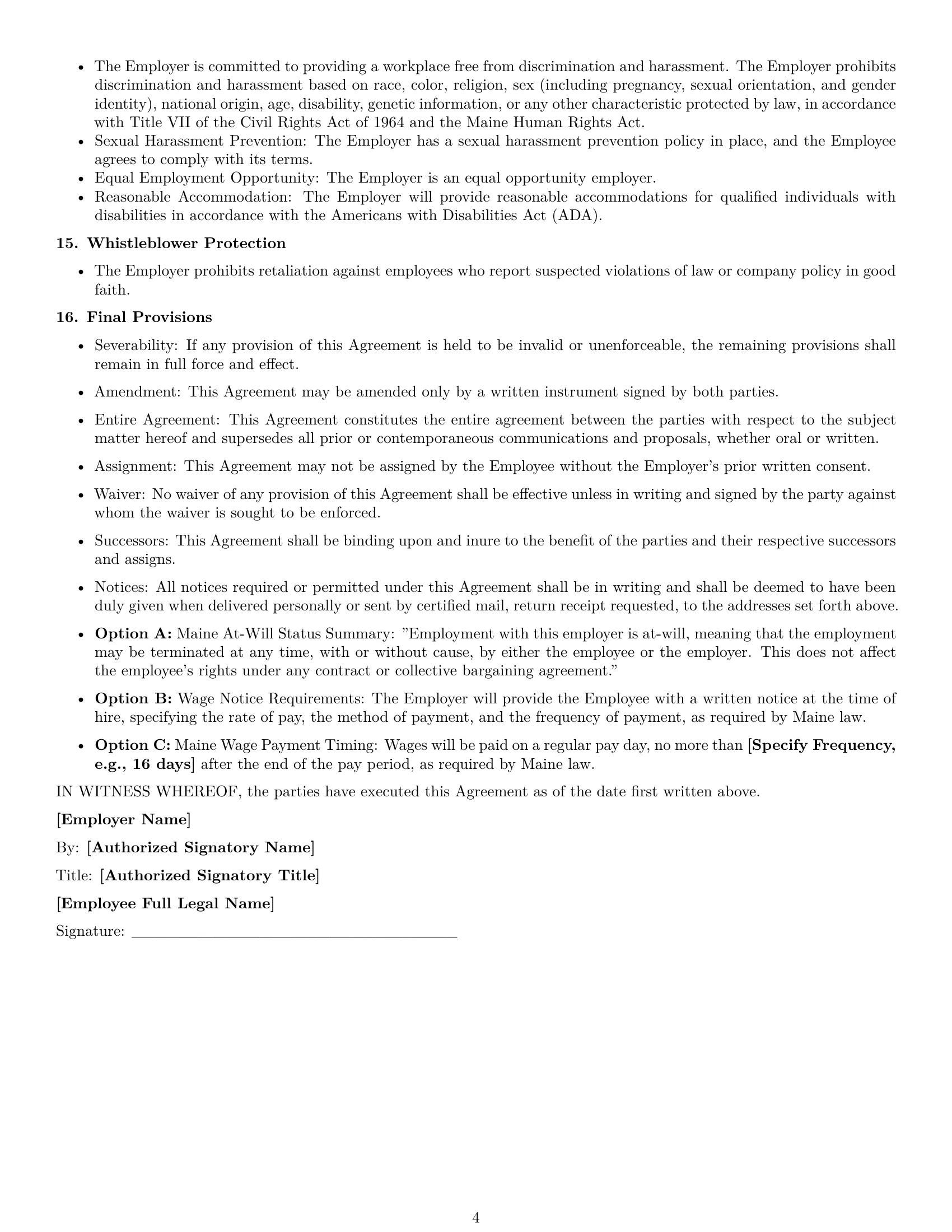 Preview page 4 of Free Maine employment contract template