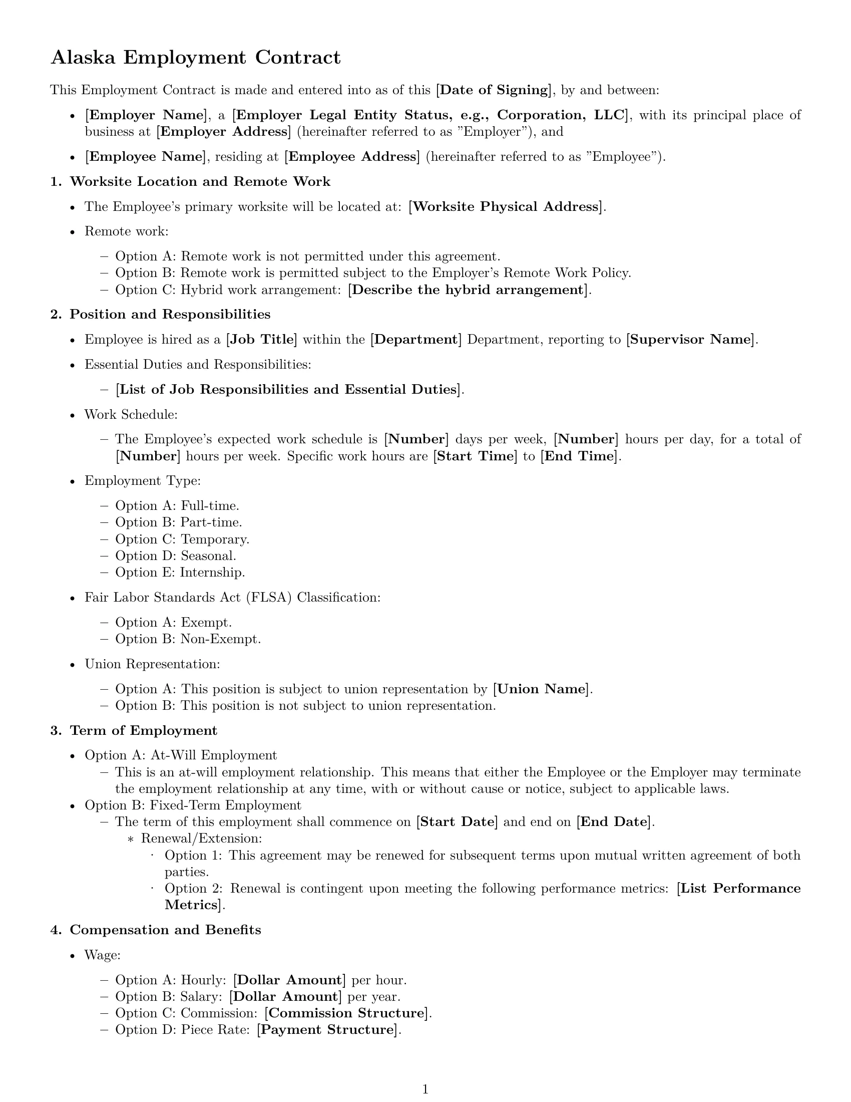 Preview page 1 of Free Alaska employment contract template