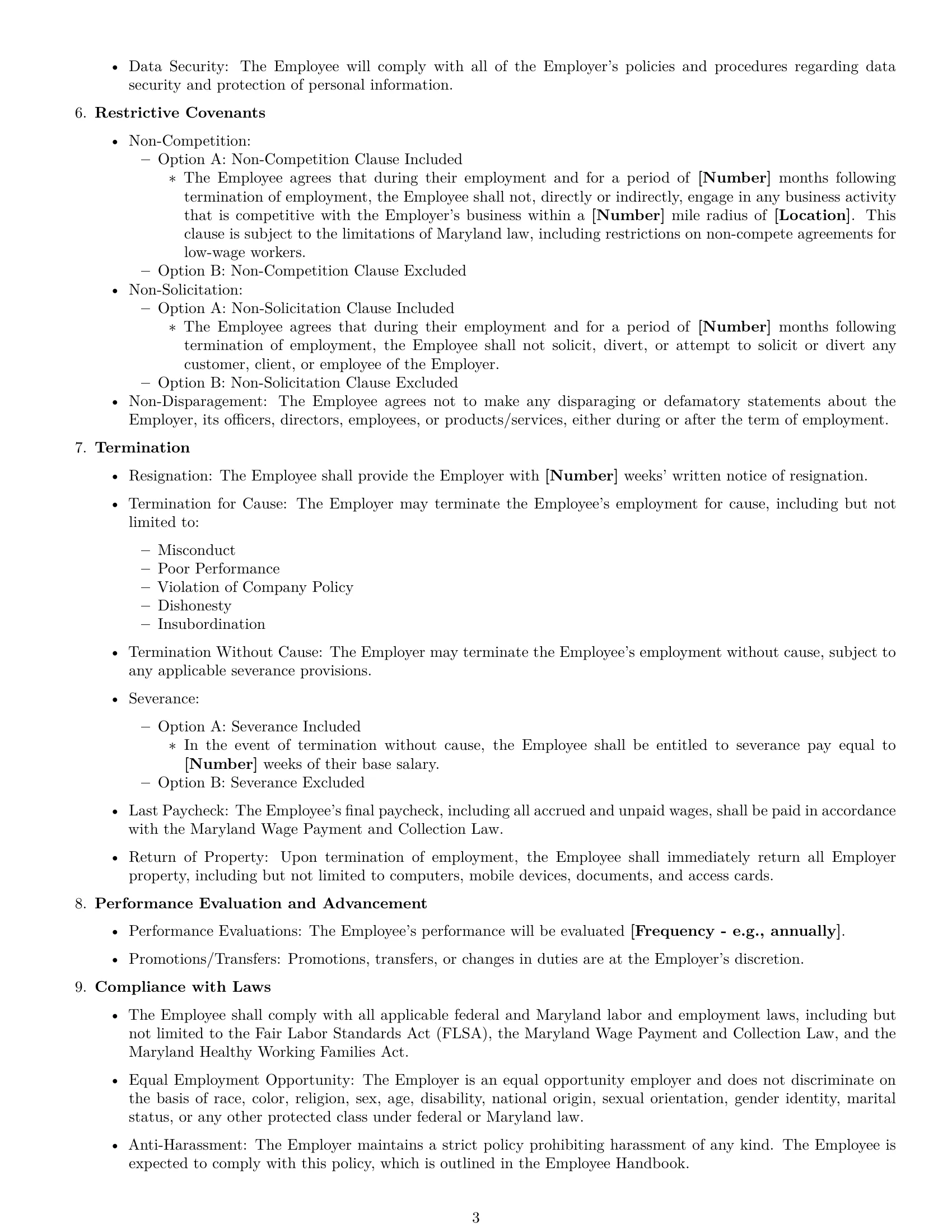 Preview page 3 of Free Maryland employment contract template