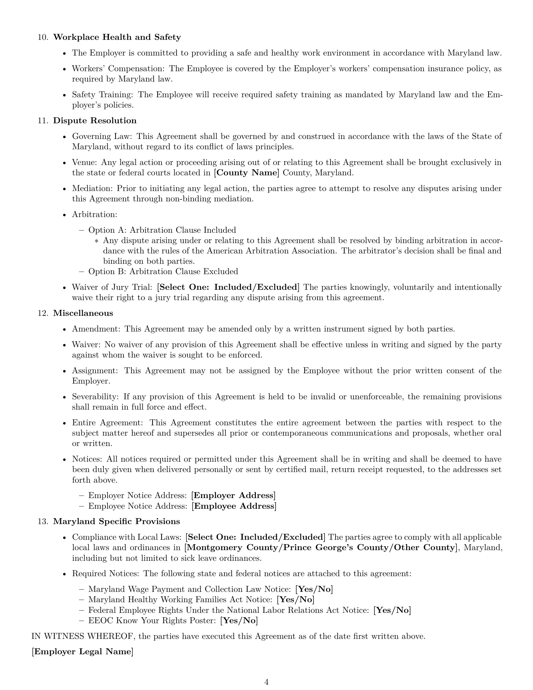 Preview page 4 of Free Maryland employment contract template