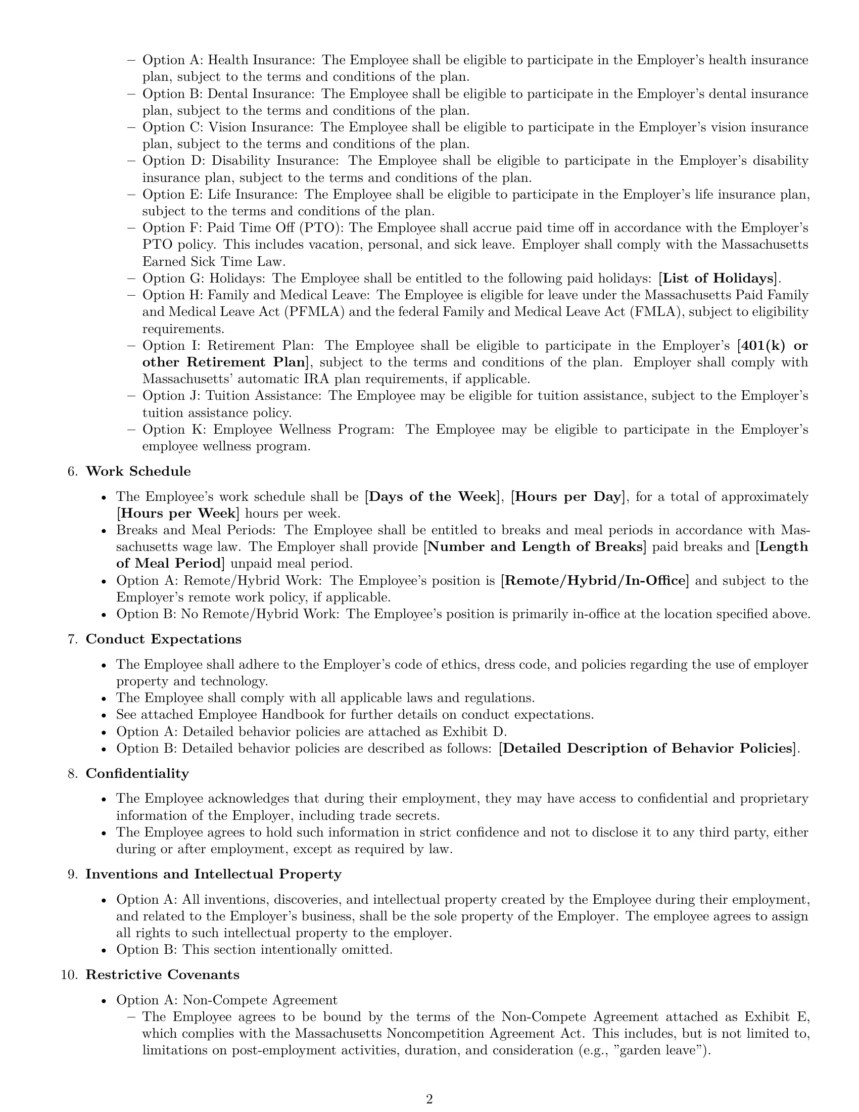 Preview page 2 of Free Massachusetts employment contract template