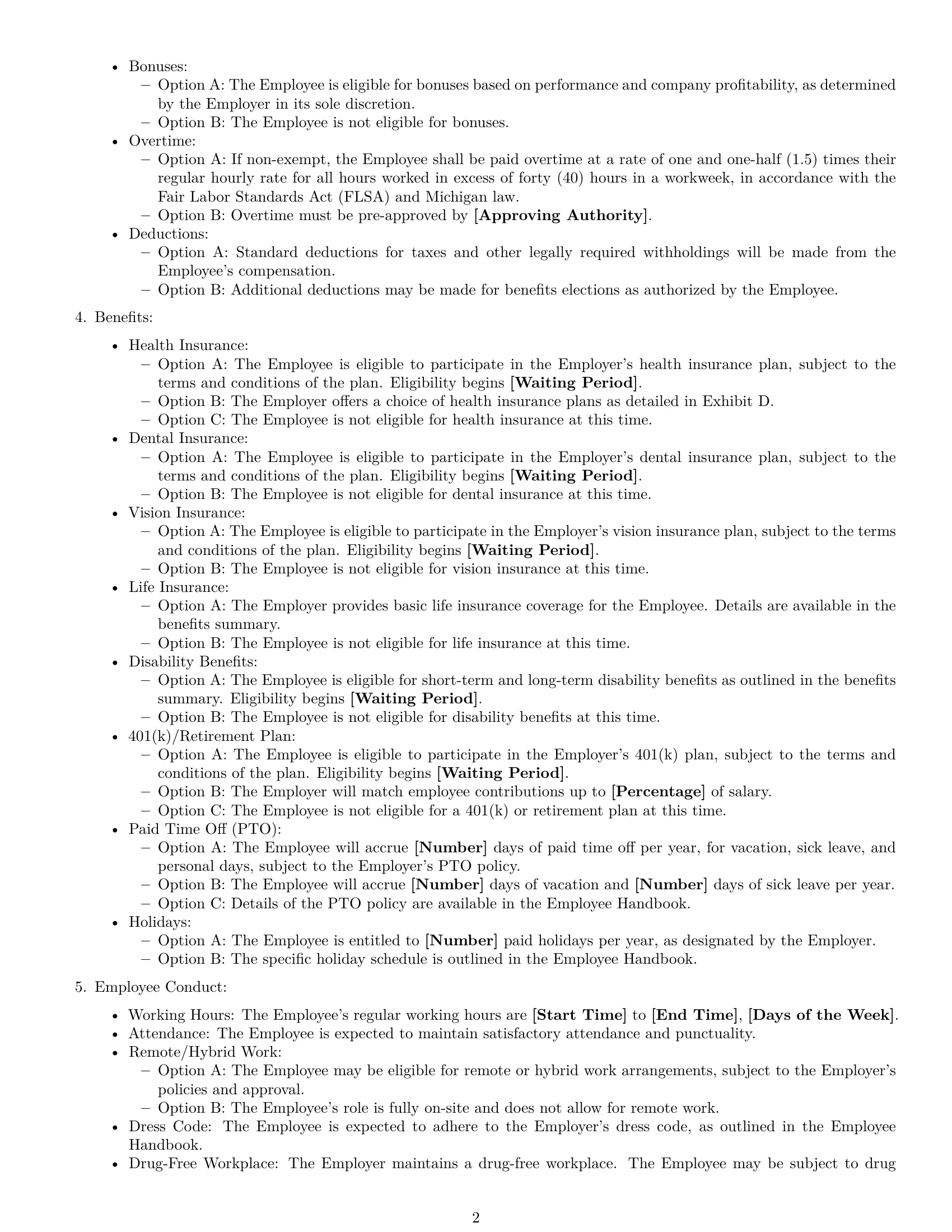 Preview page 2 of Free Michigan employment contract template