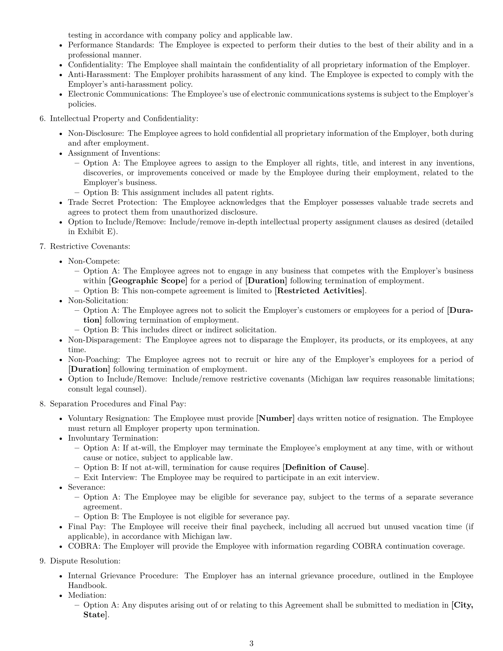 Preview page 3 of Free Michigan employment contract template
