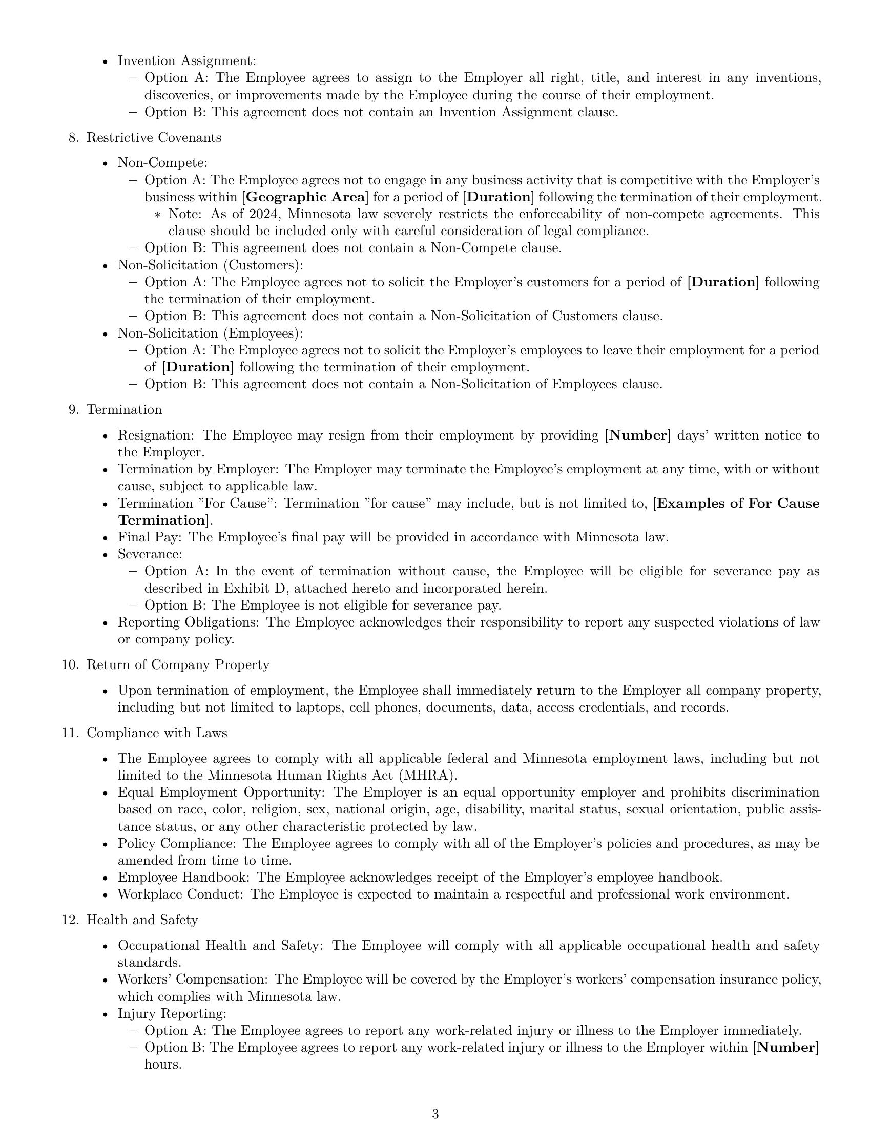 Preview page 3 of Free Minnesota employment contract template