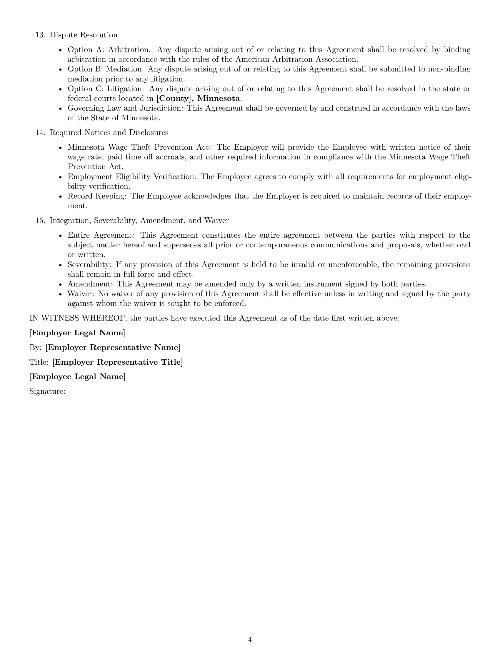 Preview page 4 of Free Minnesota employment contract template