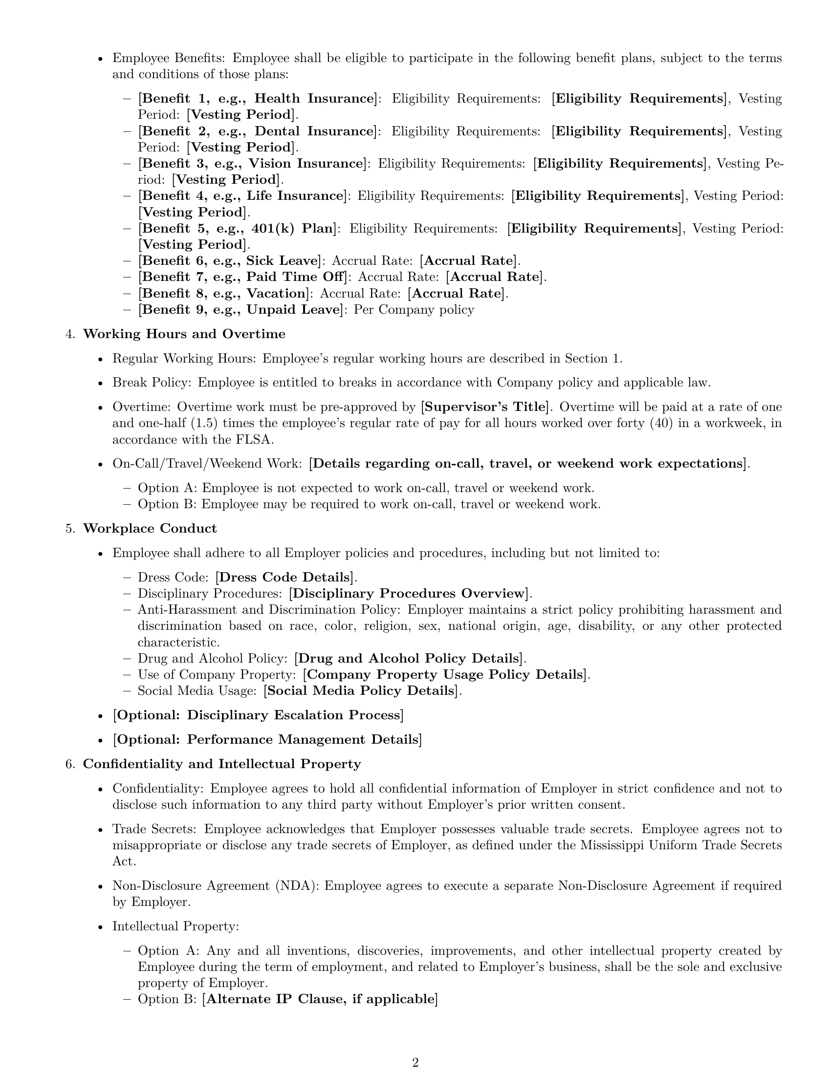 Preview page 2 of Free Mississippi employment contract template