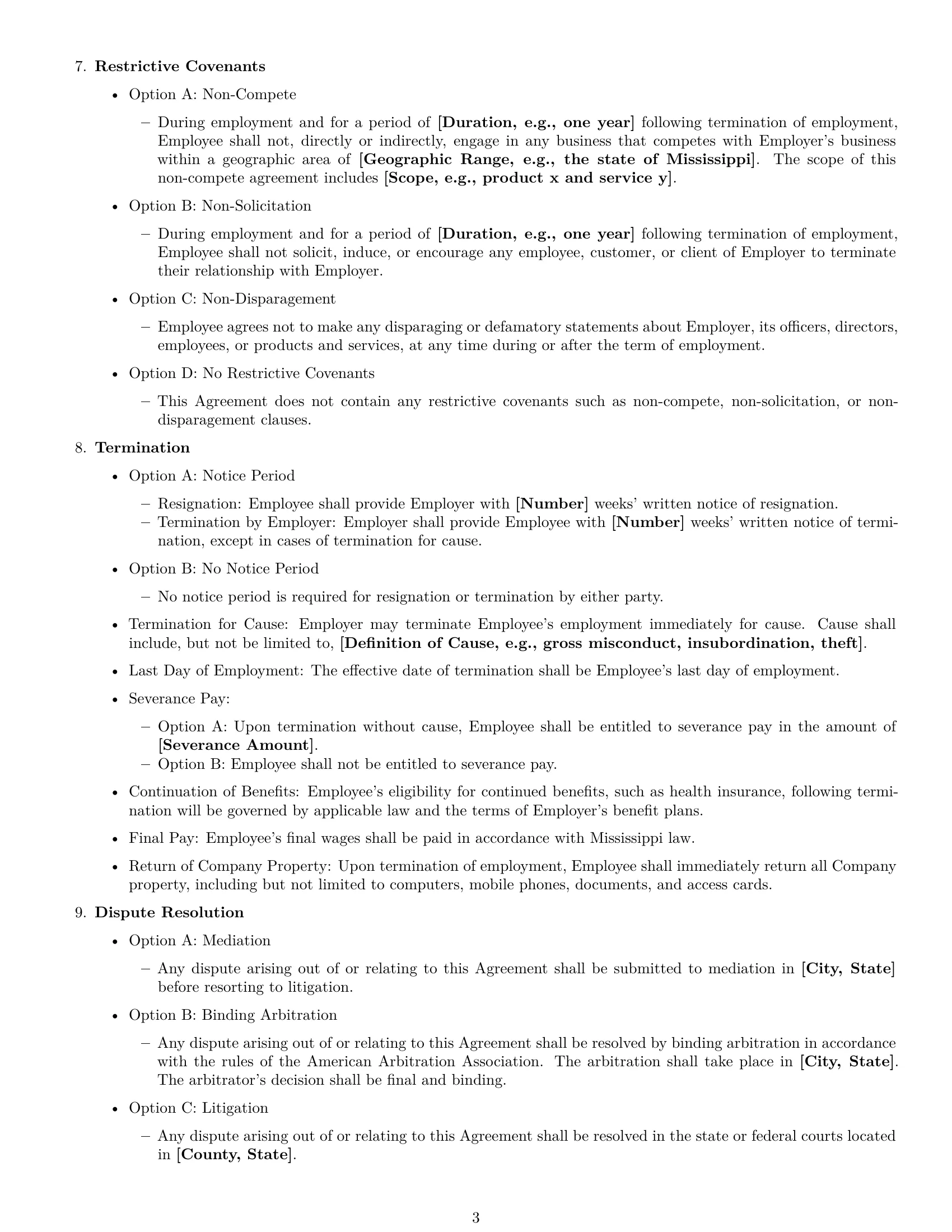 Preview page 3 of Free Mississippi employment contract template