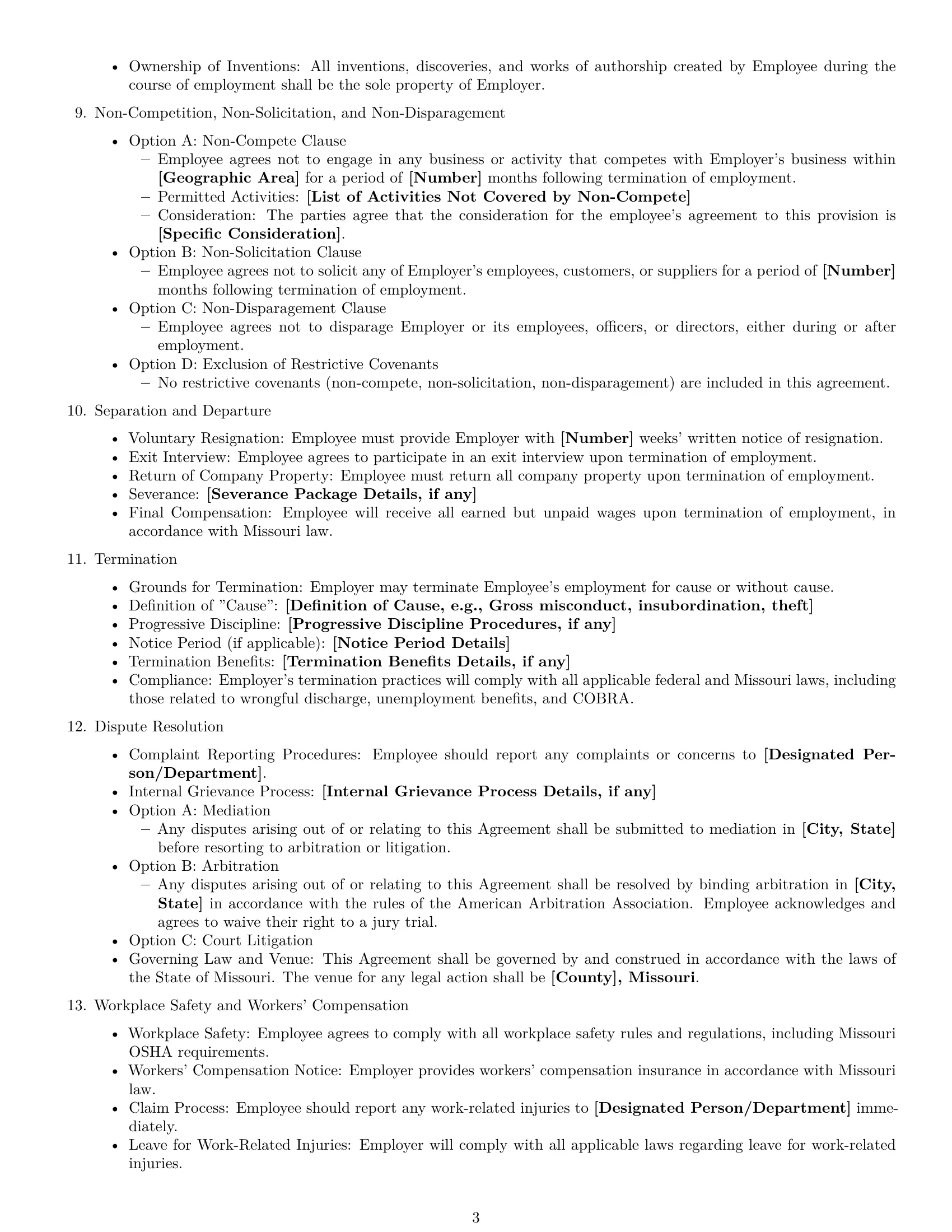 Preview page 3 of Free Missouri employment contract template