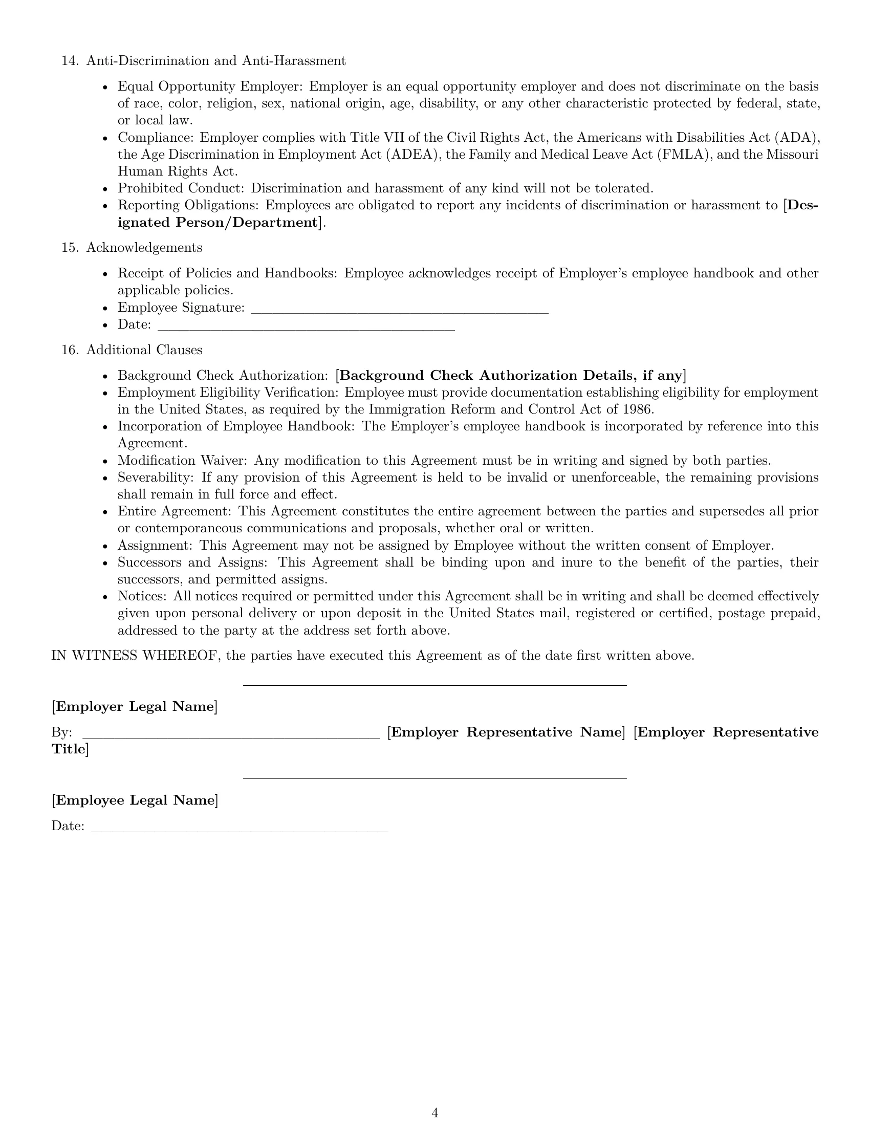 Preview page 4 of Free Missouri employment contract template