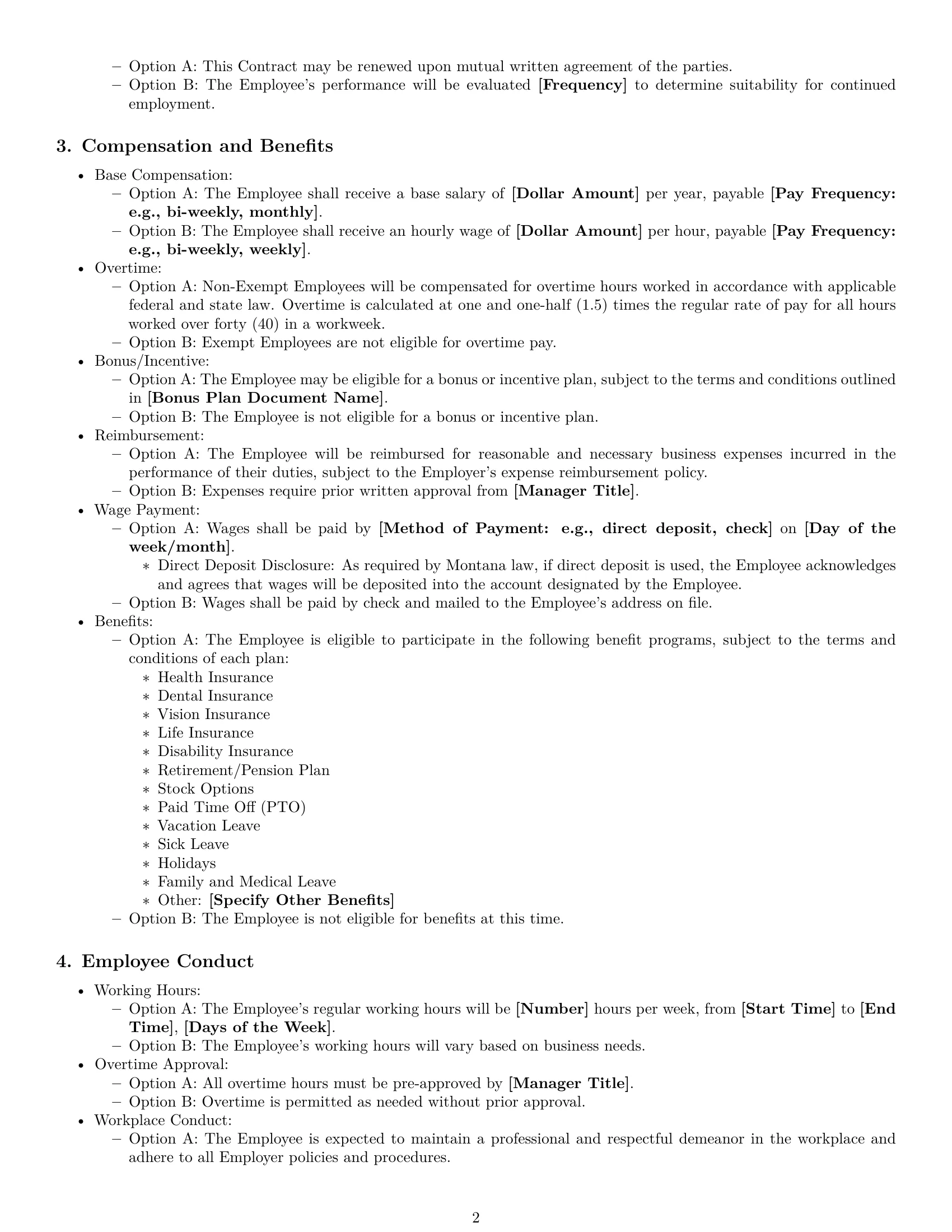 Preview page 2 of Free Montana employment contract template