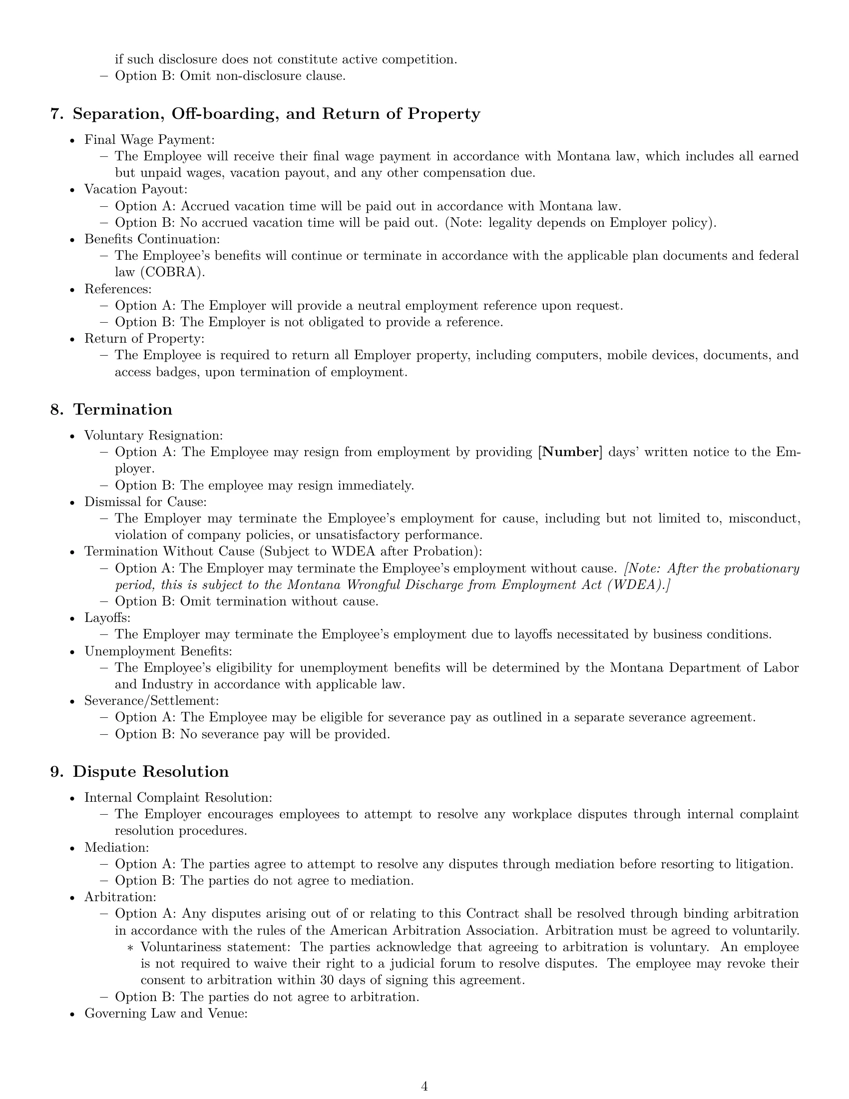 Preview page 4 of Free Montana employment contract template