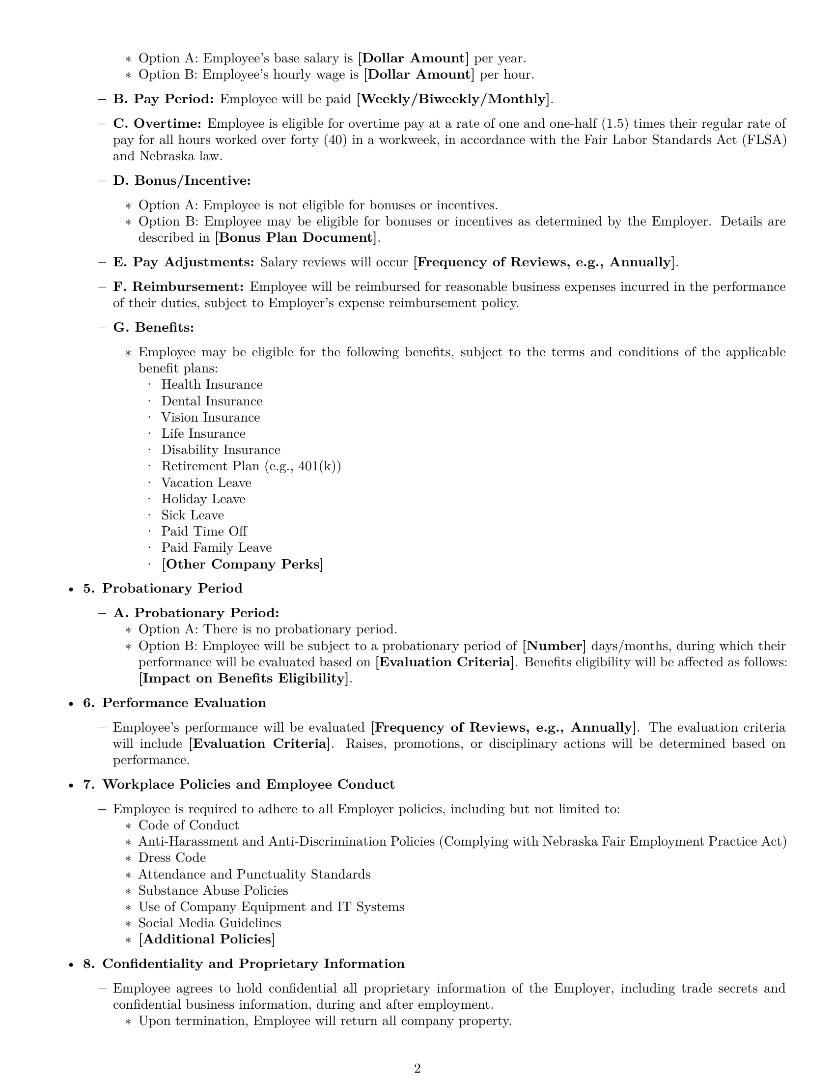 Preview page 2 of Free Nebraska employment contract template