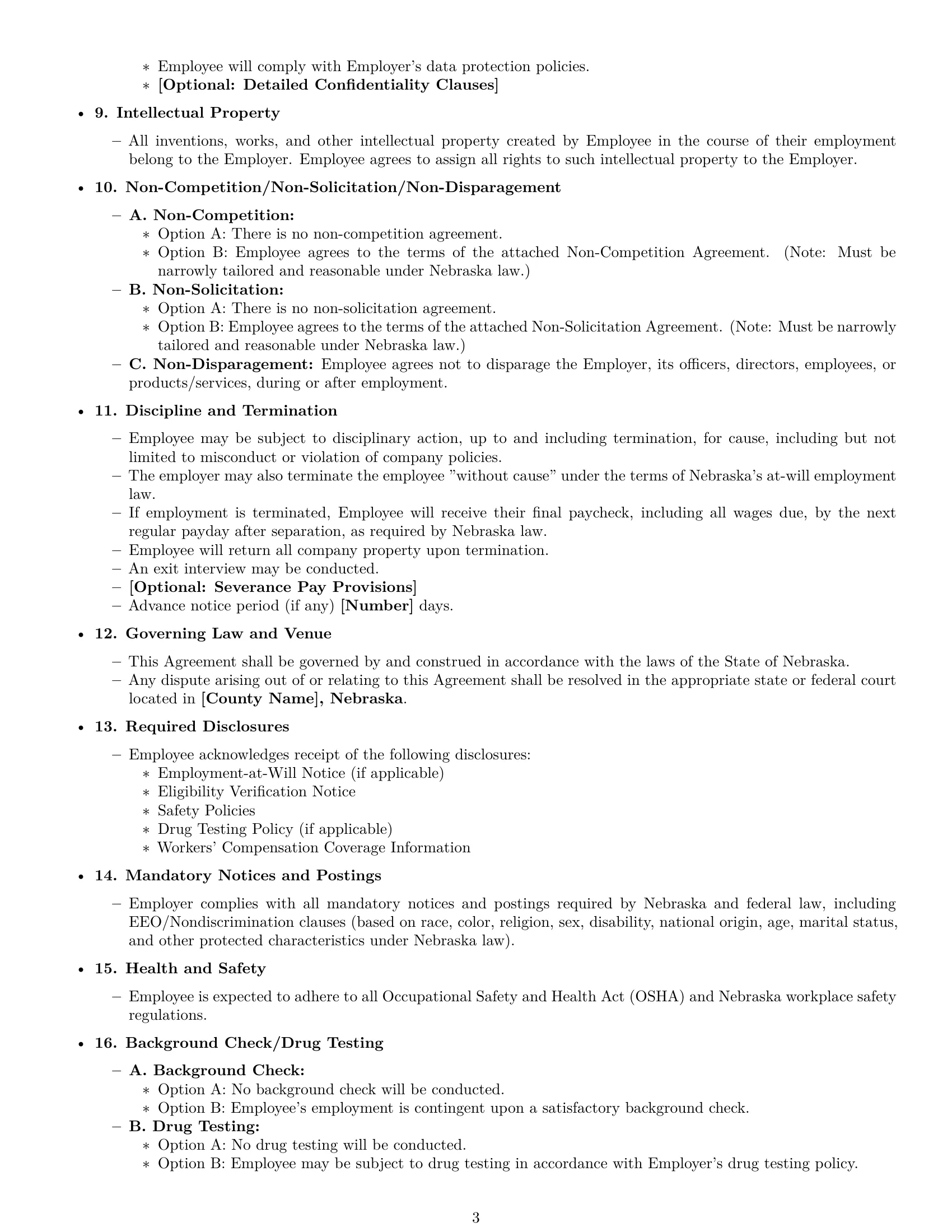 Preview page 3 of Free Nebraska employment contract template