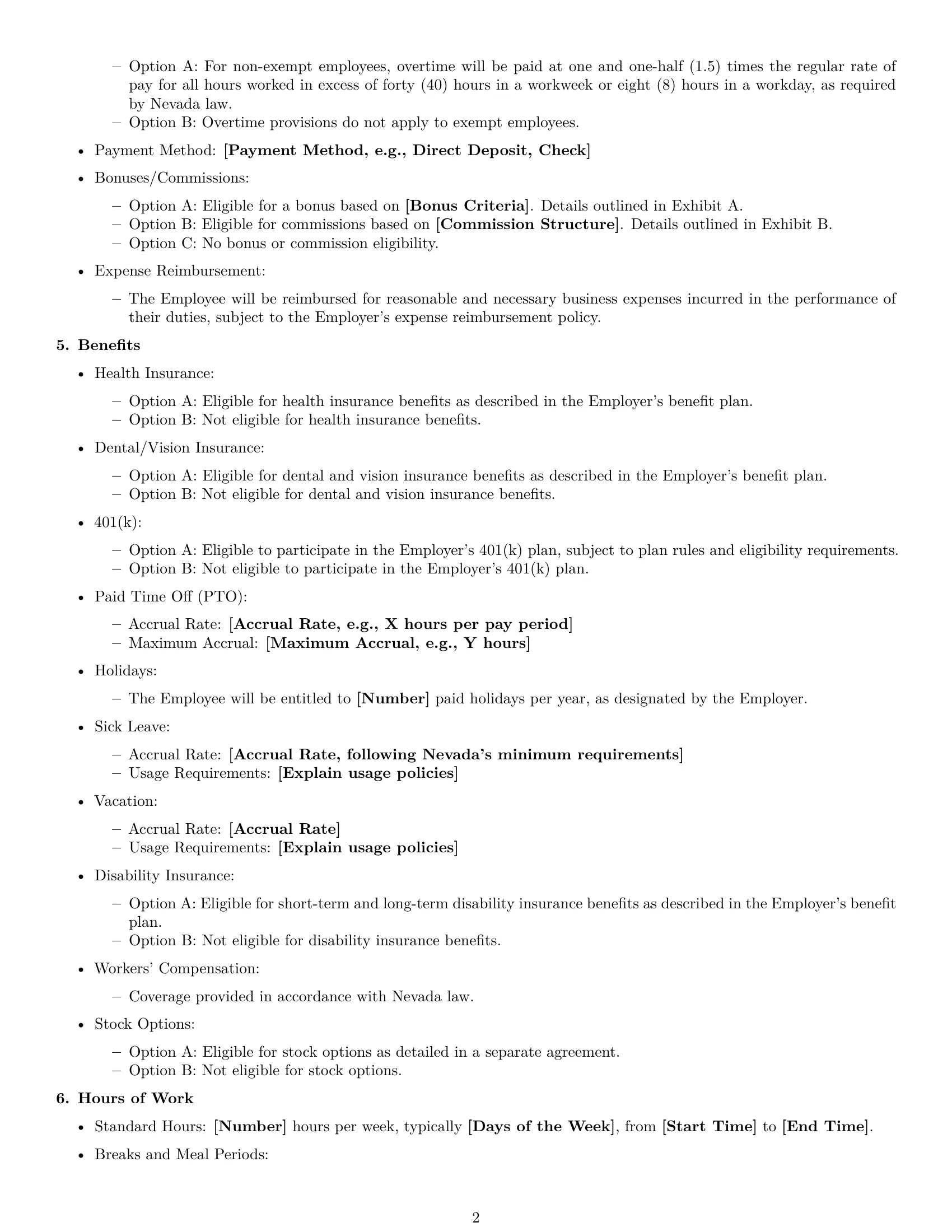 Preview page 2 of Free Nevada employment contract template