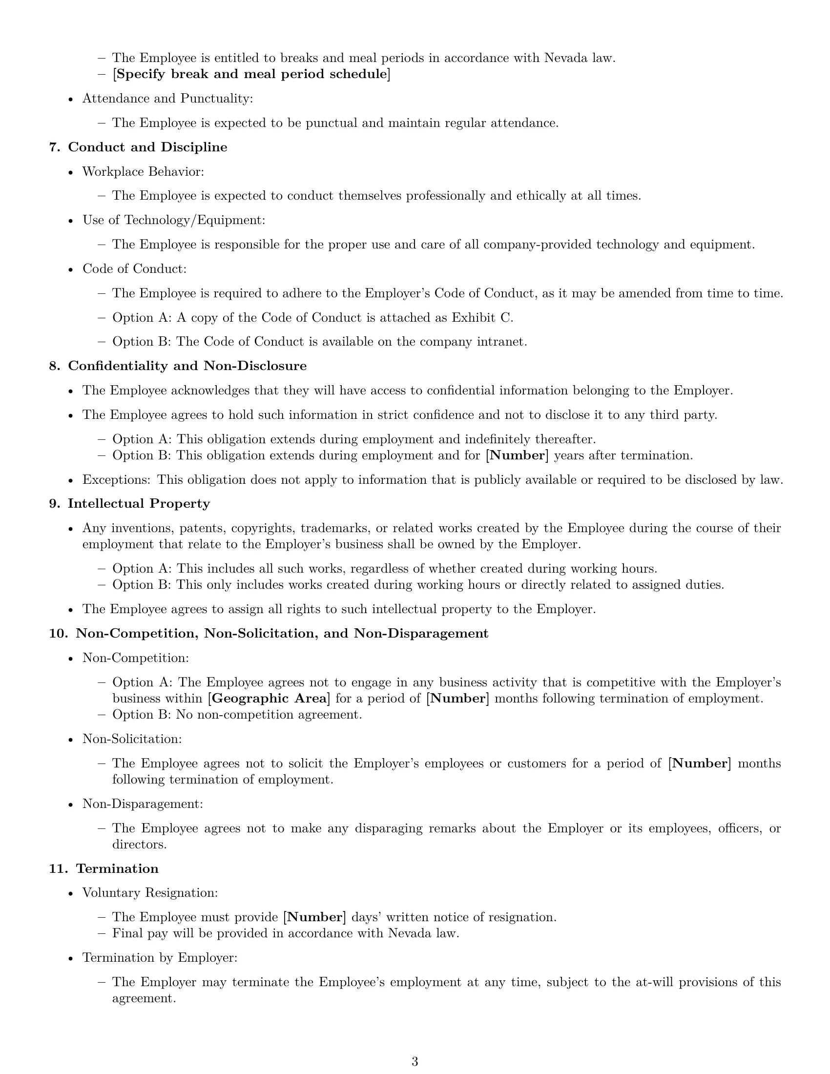 Preview page 3 of Free Nevada employment contract template