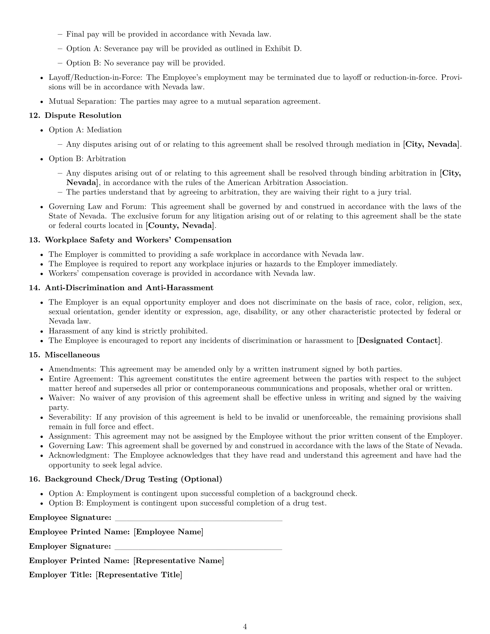 Preview page 4 of Free Nevada employment contract template