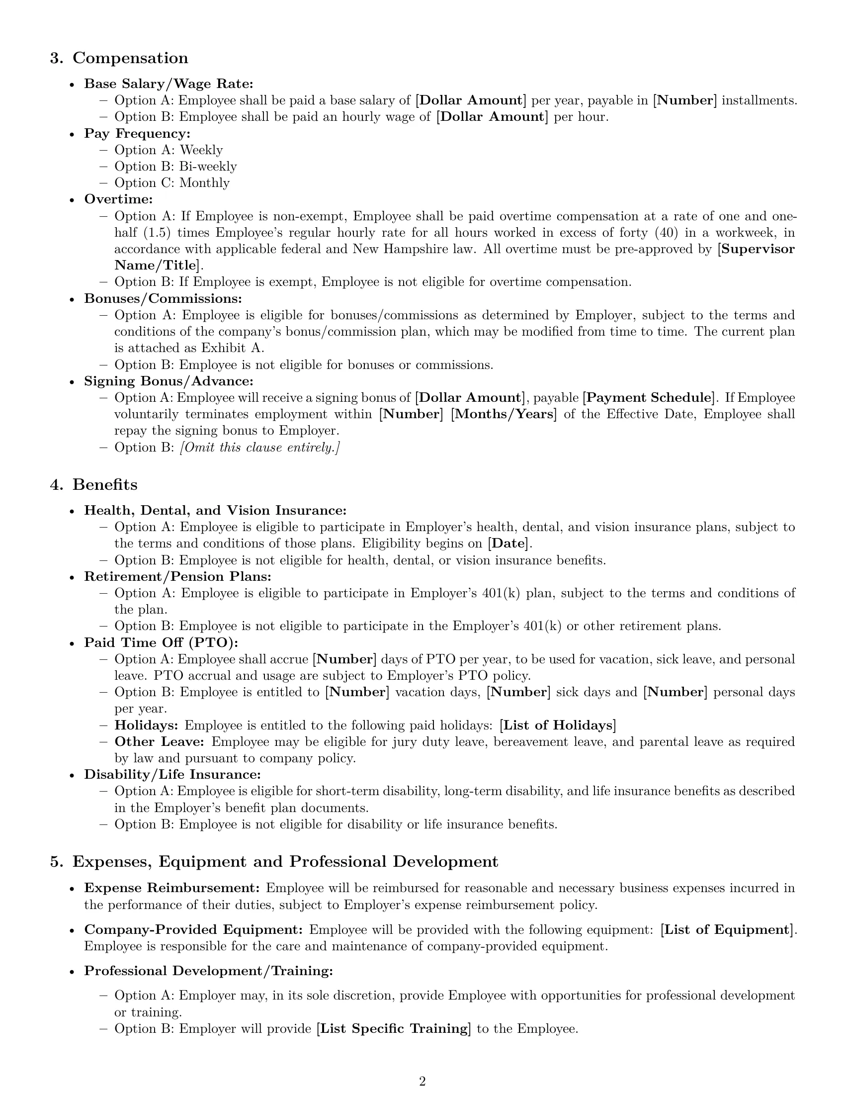 Preview page 2 of Free New Hampshire employment contract template