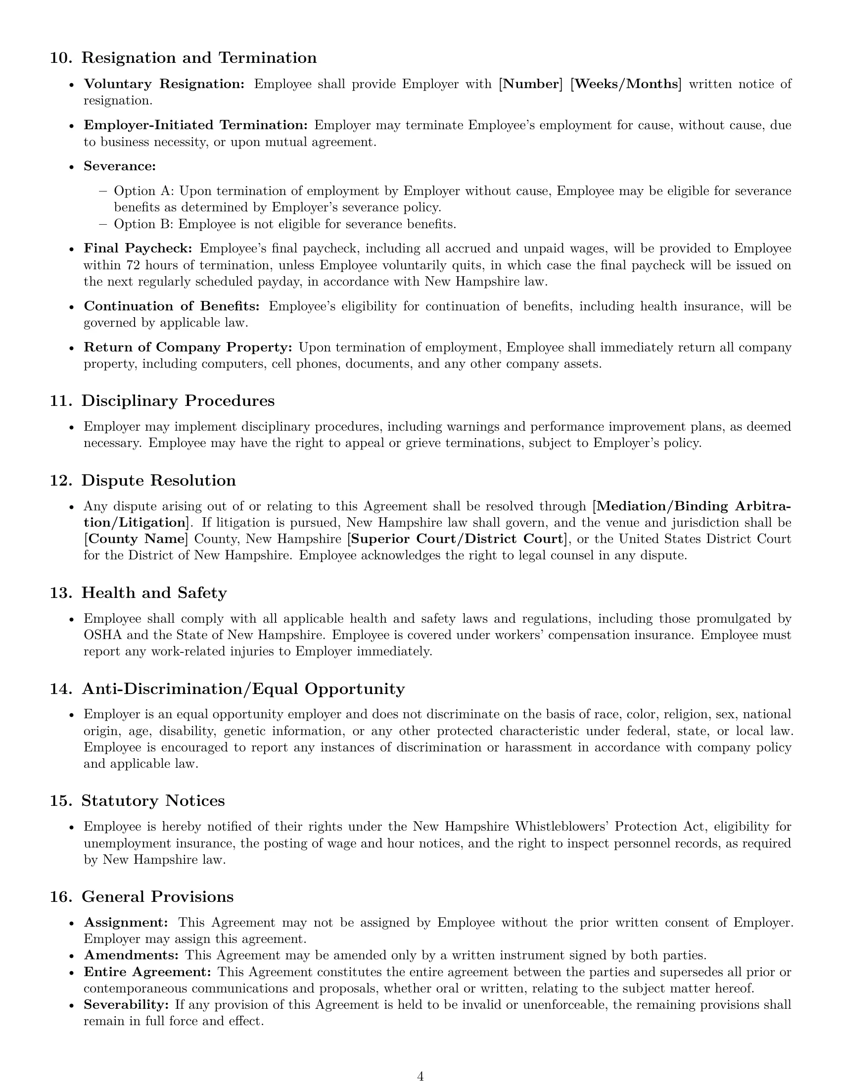 Preview page 4 of Free New Hampshire employment contract template