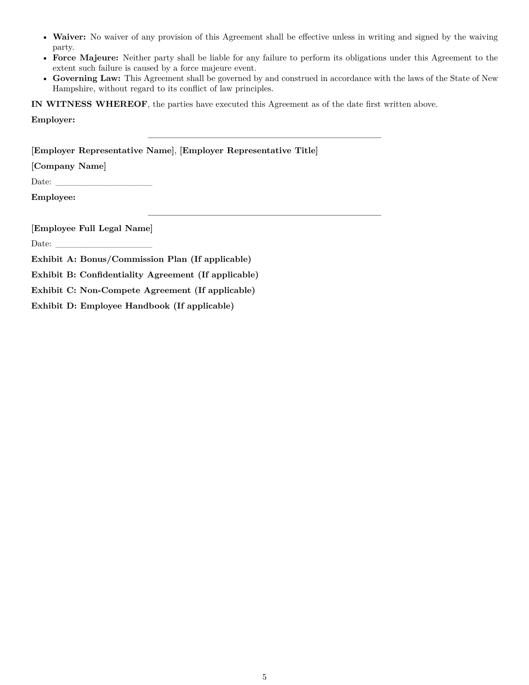 Preview page 5 of Free New Hampshire employment contract template