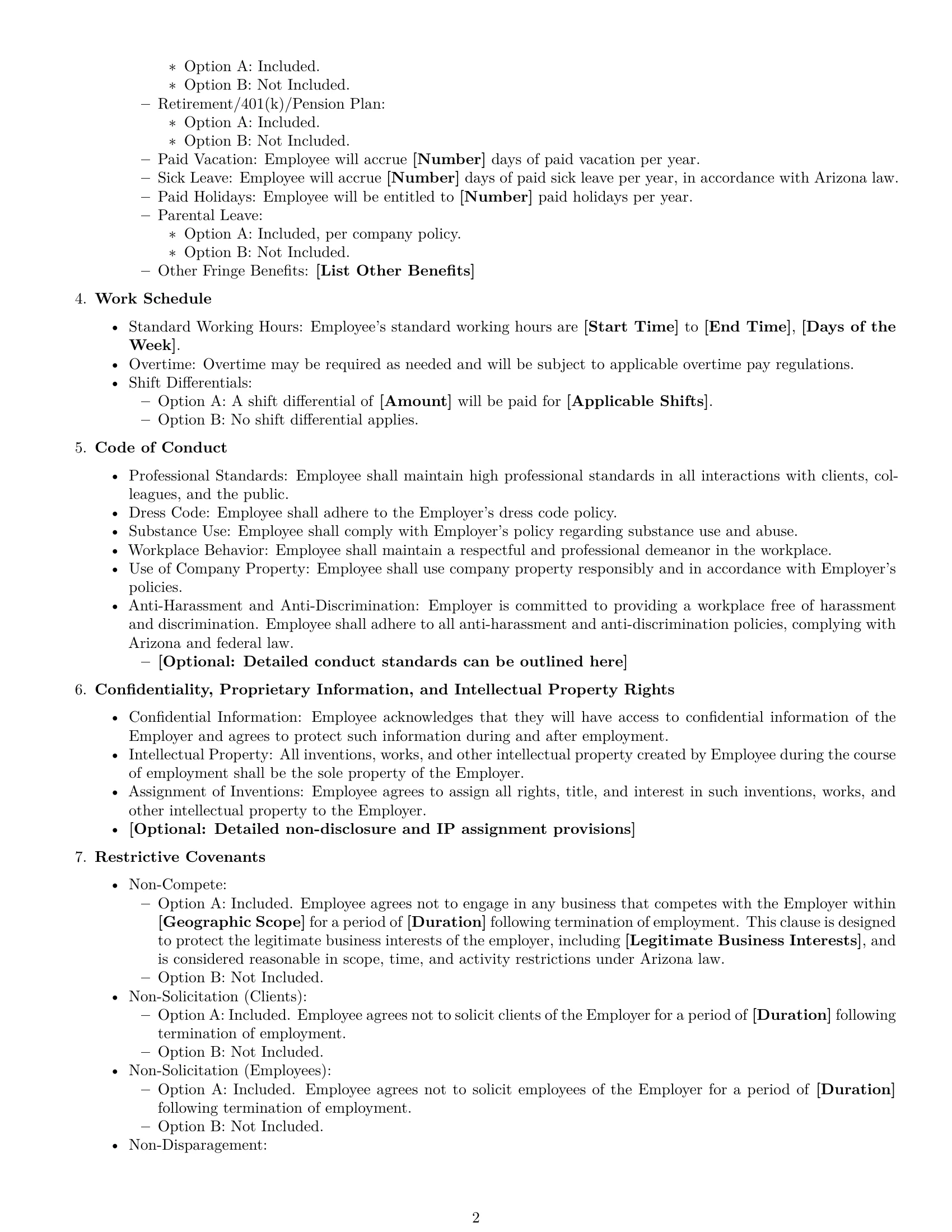 Preview page 2 of Free Arizona employment contract template