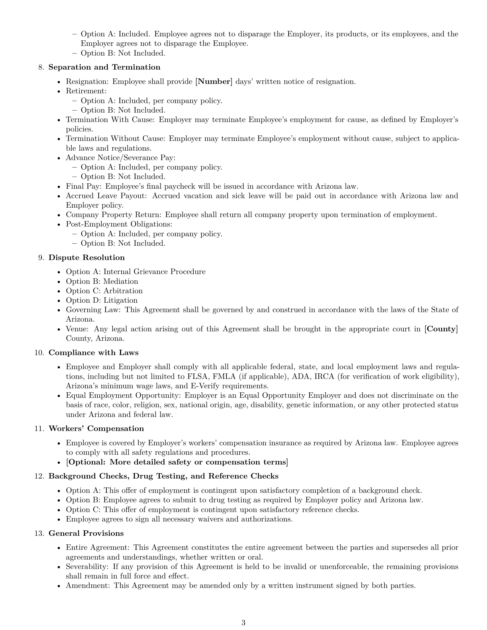 Preview page 3 of Free Arizona employment contract template