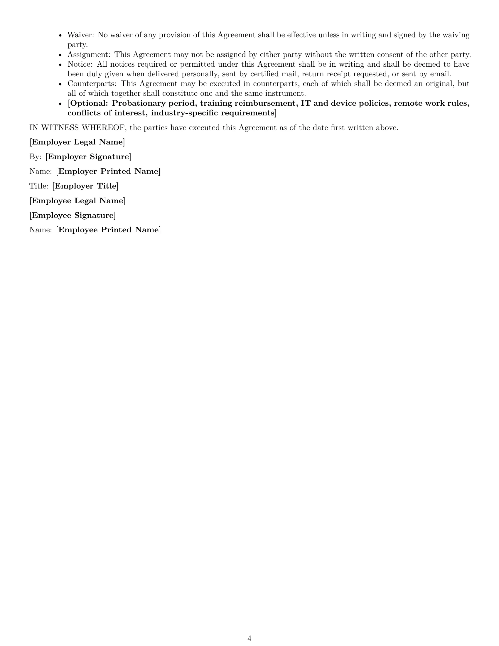 Preview page 4 of Free Arizona employment contract template