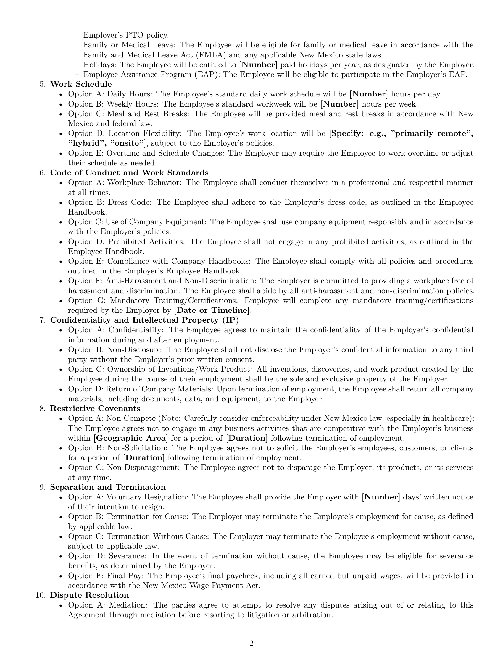 Preview page 2 of Free New Mexico employment contract template