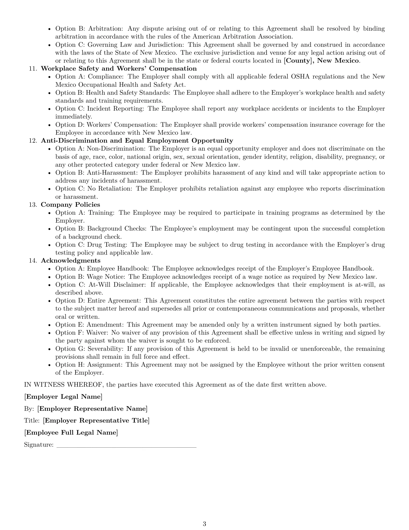 Preview page 3 of Free New Mexico employment contract template