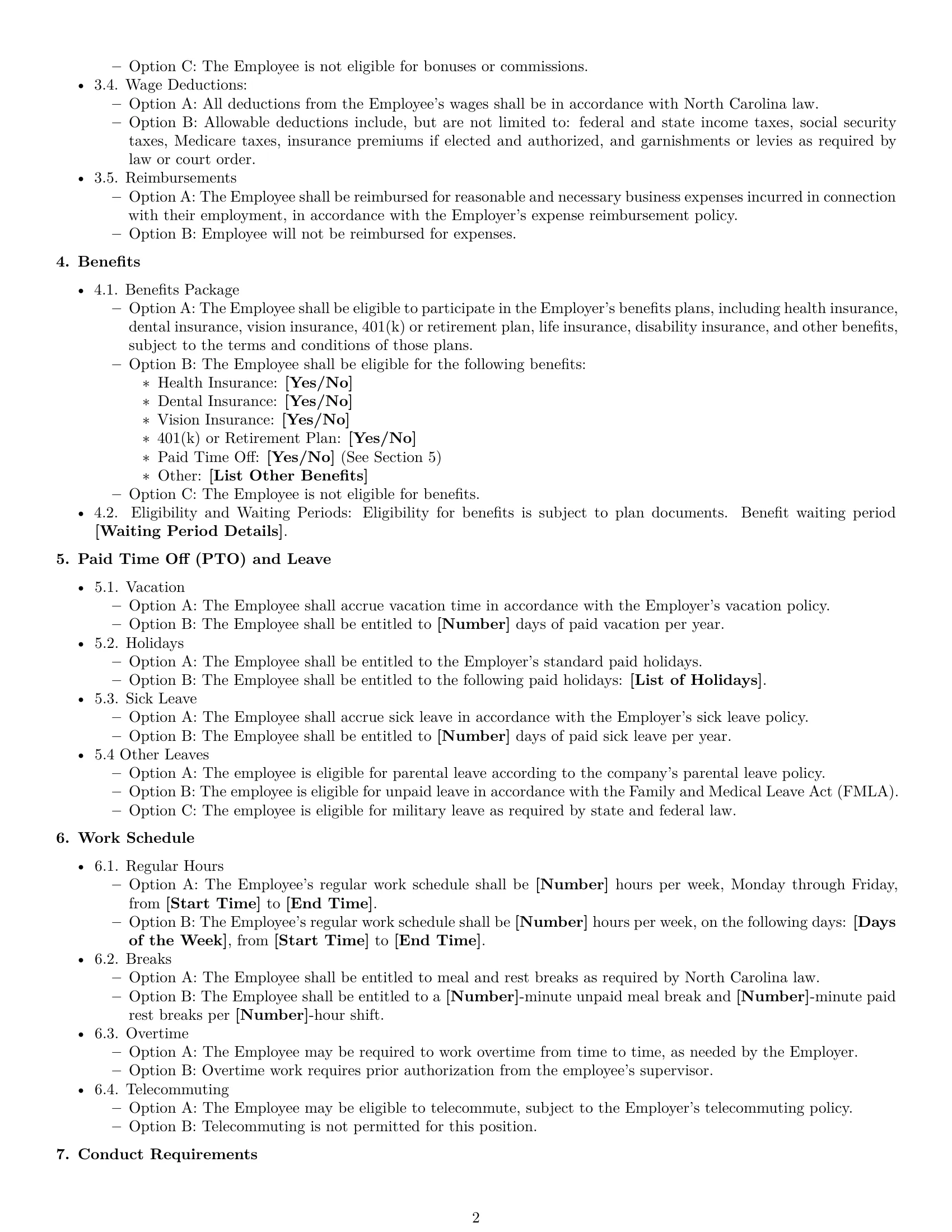 Preview page 2 of Free North Carolina employment contract template