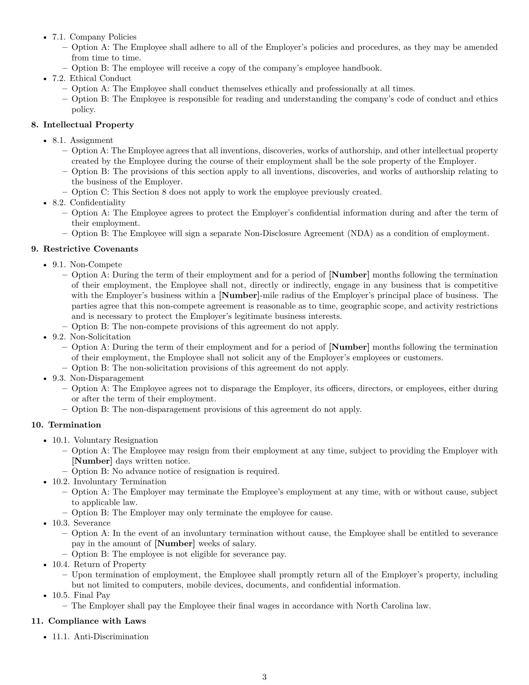 Preview page 3 of Free North Carolina employment contract template