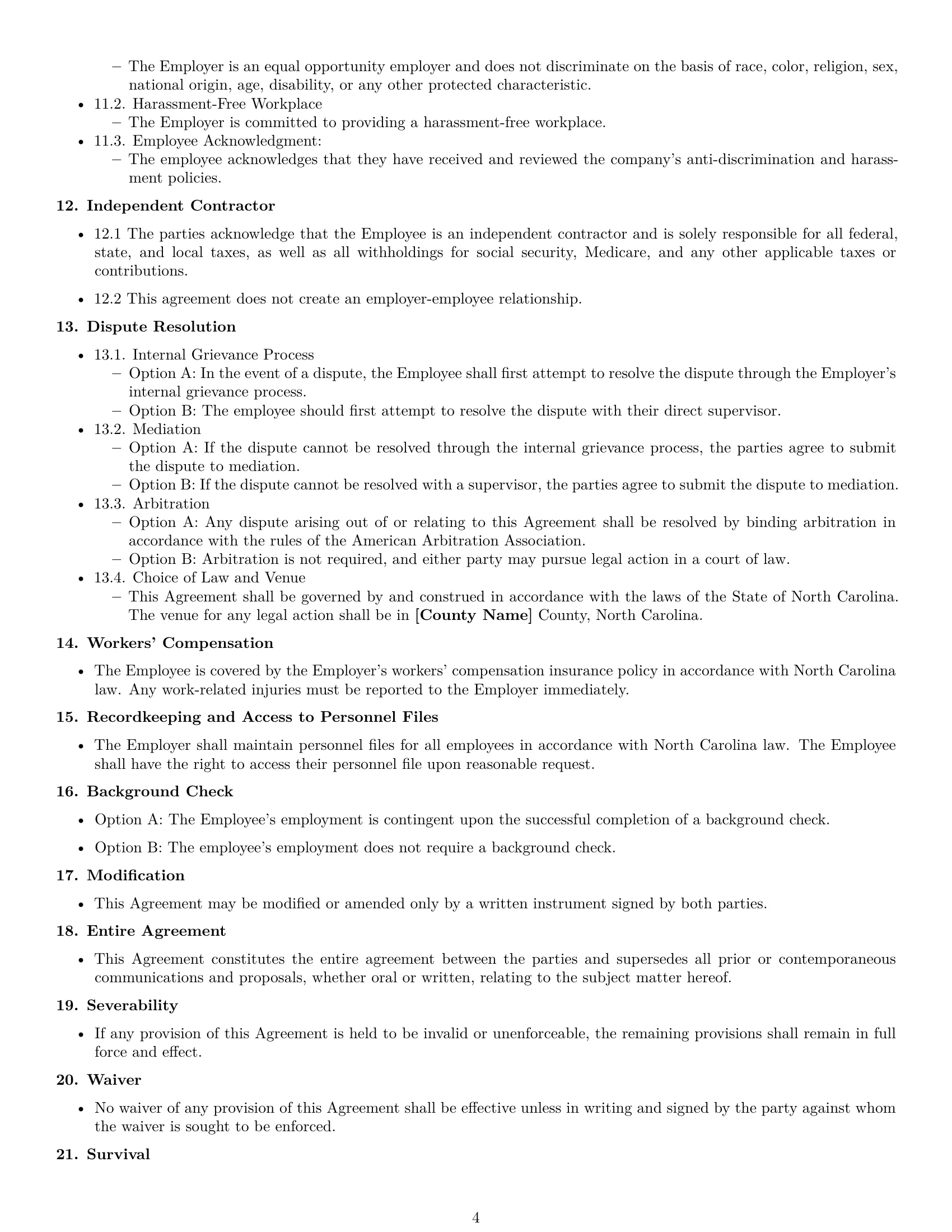 Preview page 4 of Free North Carolina employment contract template