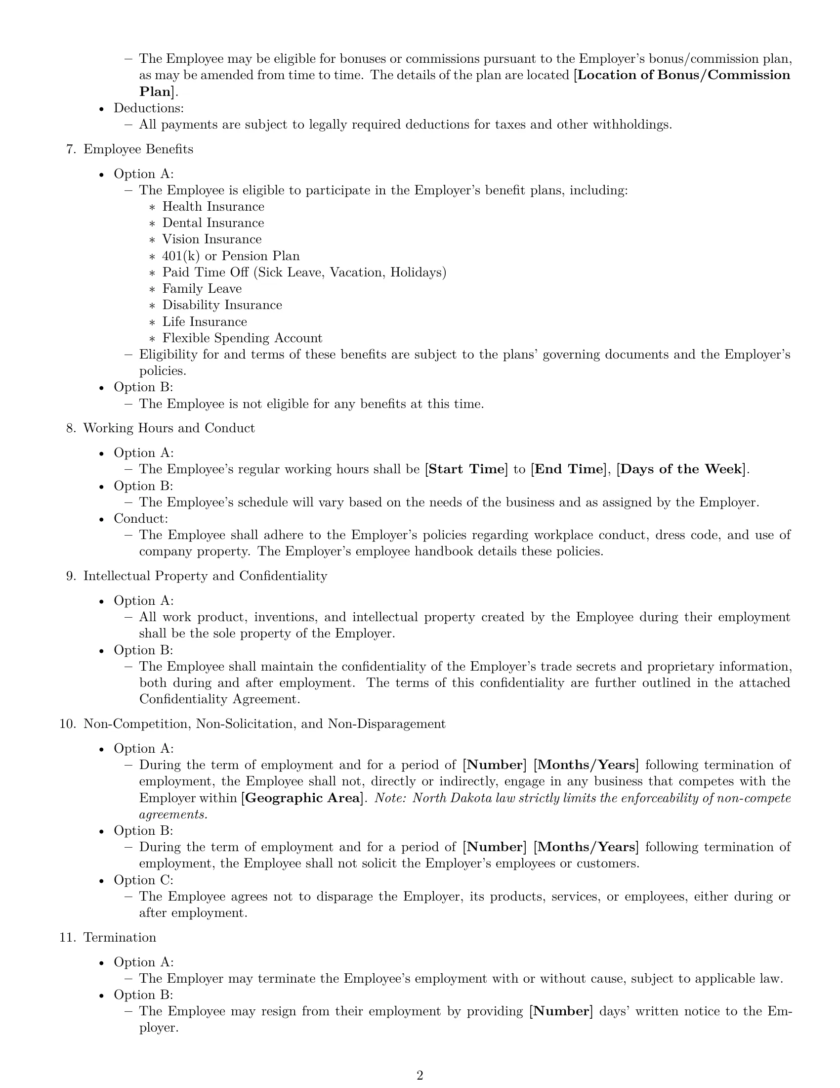 Preview page 2 of Free North Dakota employment contract template